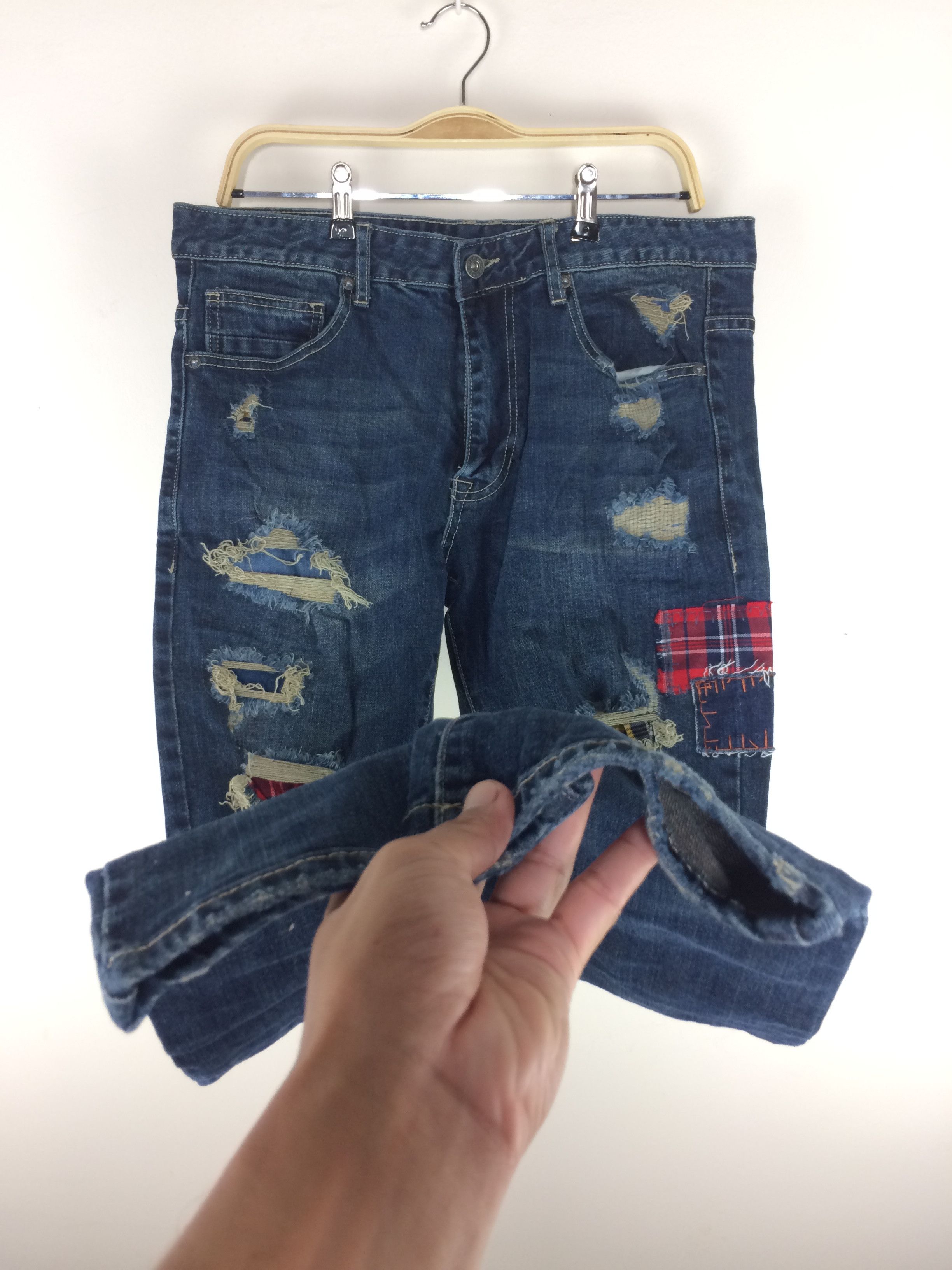 Japanese Brand × Smoke Rise Smoke Rise Japanese Brand Patchwork Distressed Denim Size US 35 - 11 Thumbnail