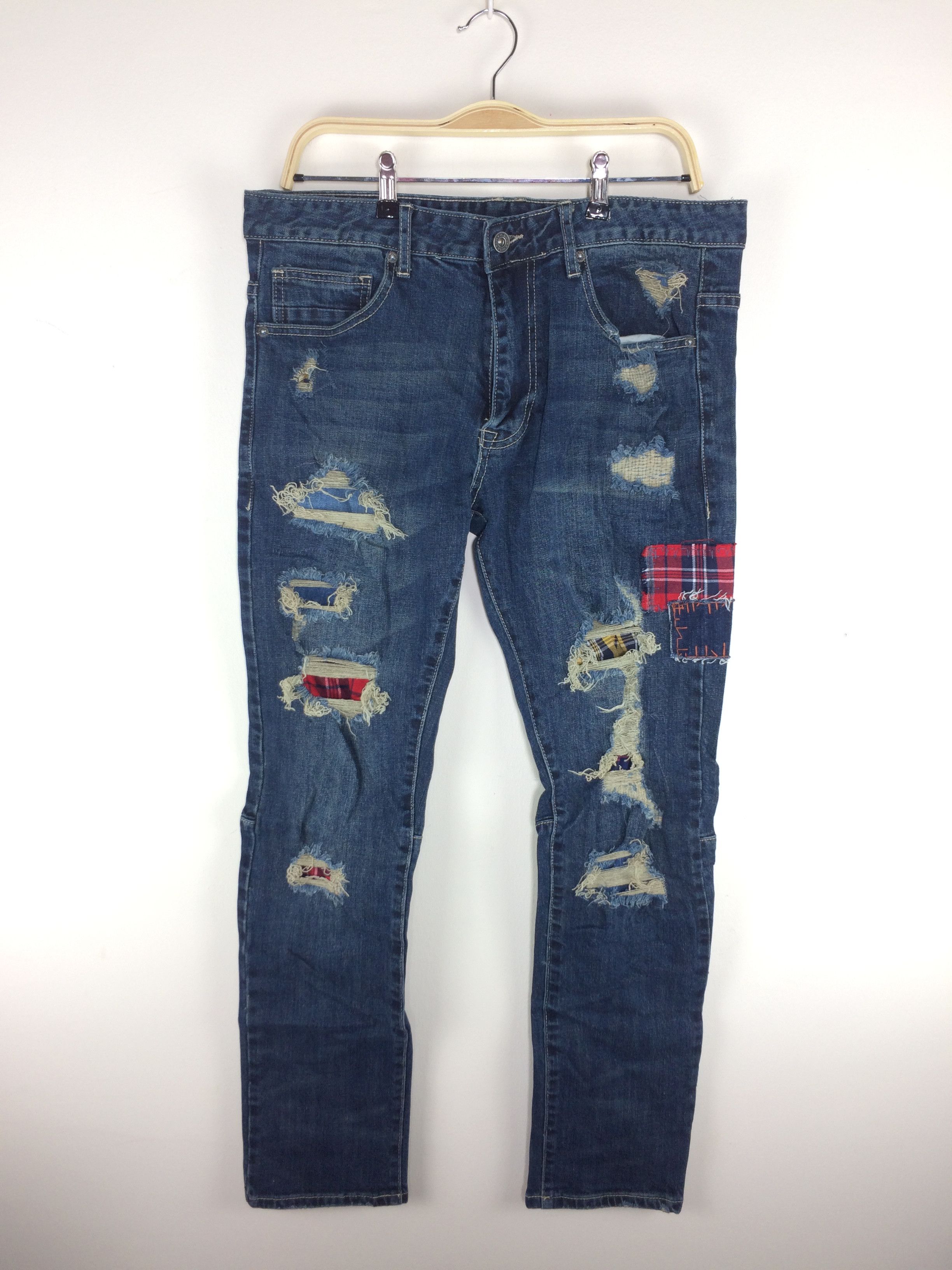 Japanese Brand × Smoke Rise Smoke Rise Japanese Brand Patchwork Distressed Denim Size US 35 - 2 Thumbnail