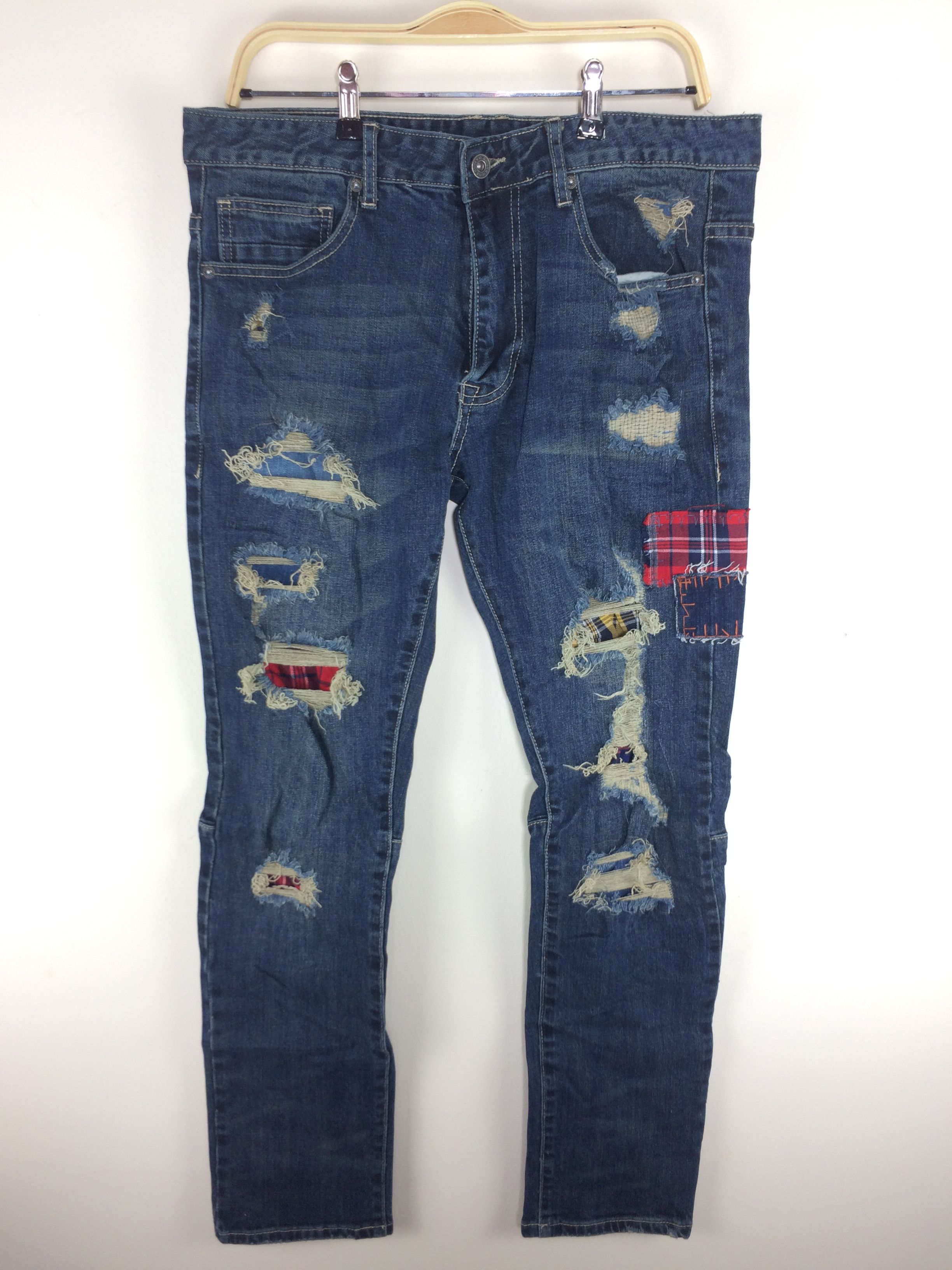 Japanese Brand × Smoke Rise Smoke Rise Japanese Brand Patchwork Distressed Denim Size US 35 - 3 Thumbnail