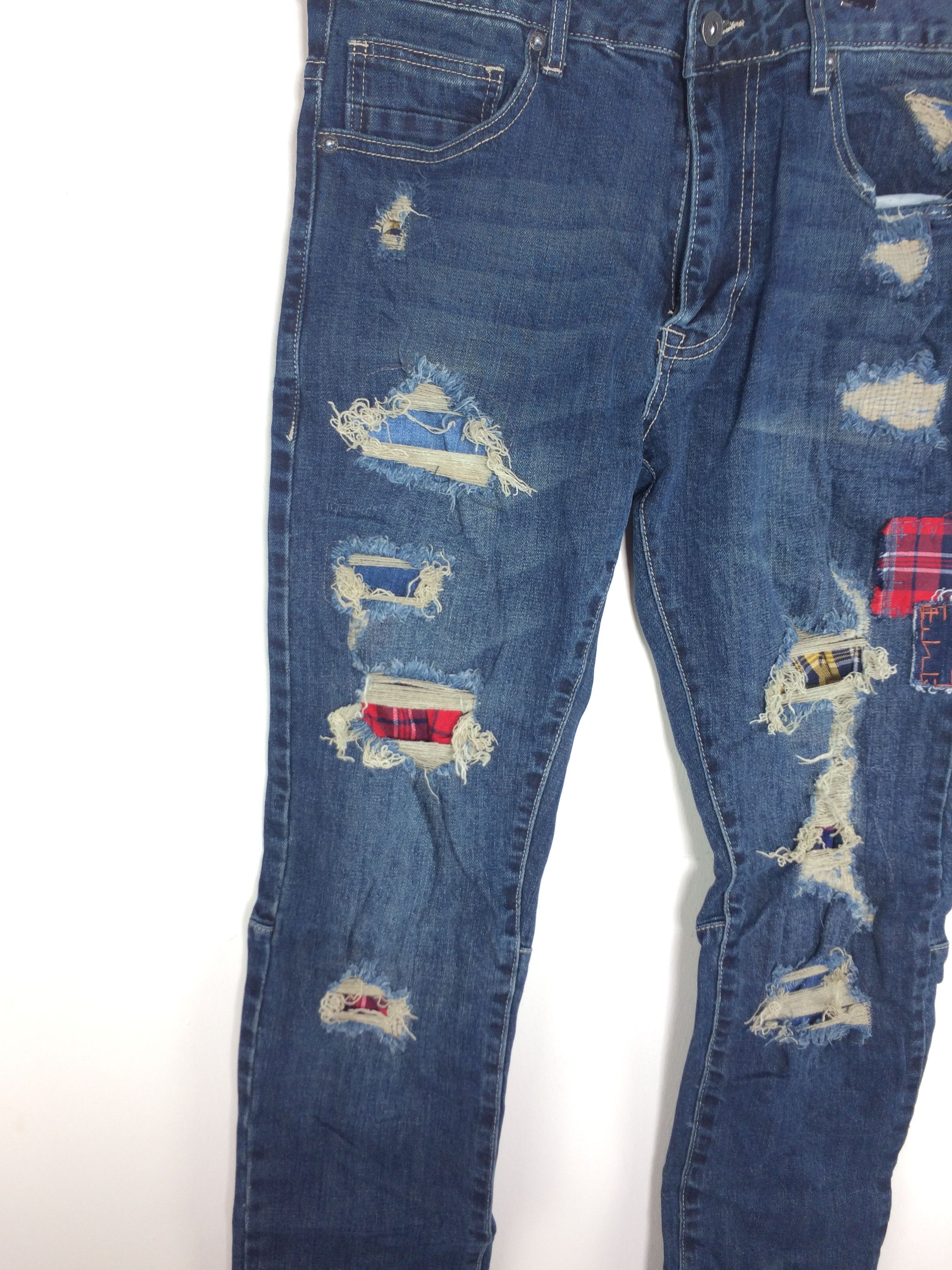 Japanese Brand × Smoke Rise Smoke Rise Japanese Brand Patchwork Distressed Denim Size US 35 - 8 Thumbnail