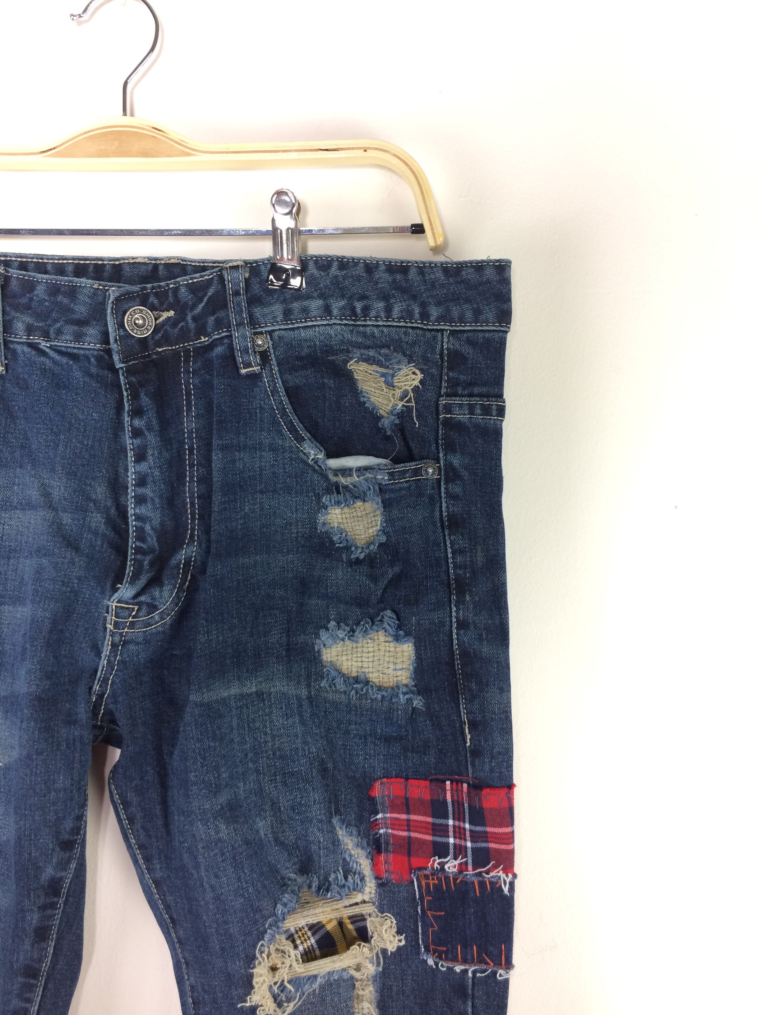 Japanese Brand × Smoke Rise Smoke Rise Japanese Brand Patchwork Distressed Denim Size US 35 - 9 Thumbnail