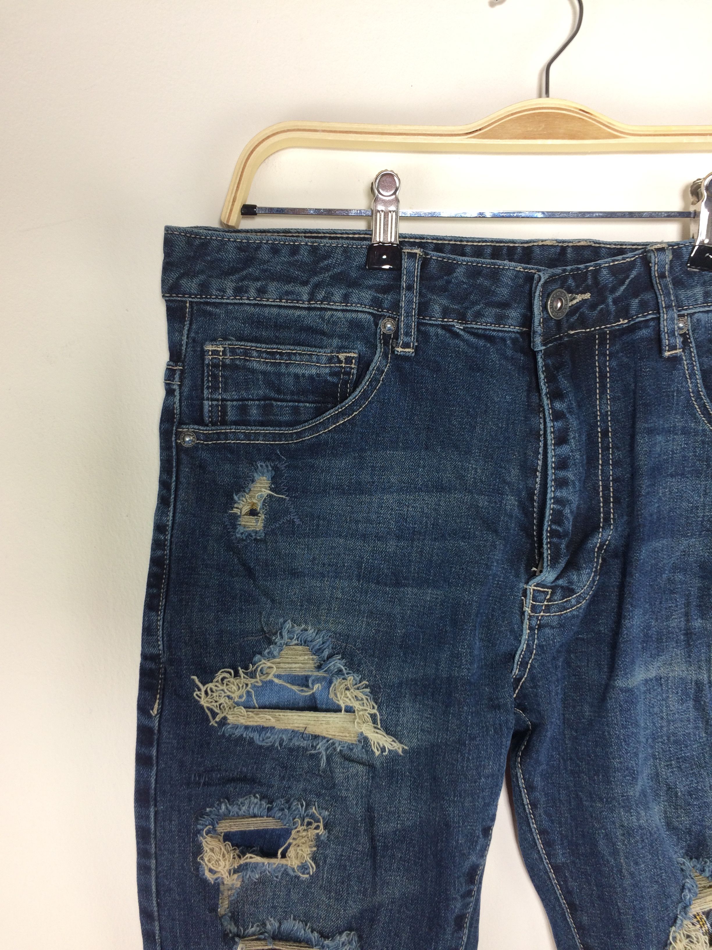 Japanese Brand × Smoke Rise Smoke Rise Japanese Brand Patchwork Distressed Denim Size US 35 - 10 Thumbnail
