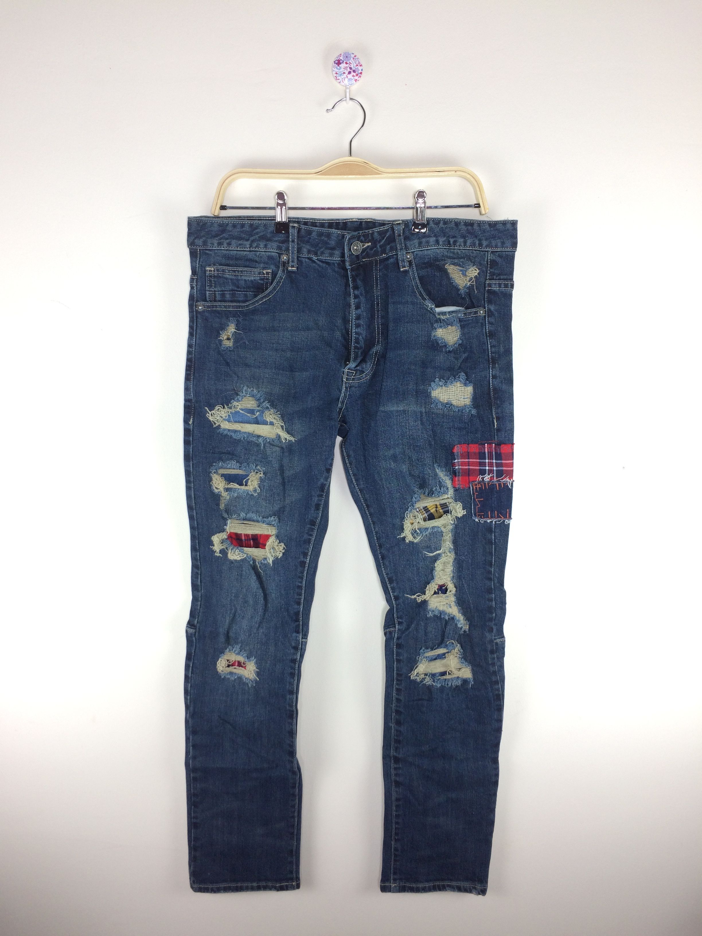 Japanese Brand × Smoke Rise Smoke Rise Japanese Brand Patchwork Distressed Denim Size US 35 - 1 Thumbnail