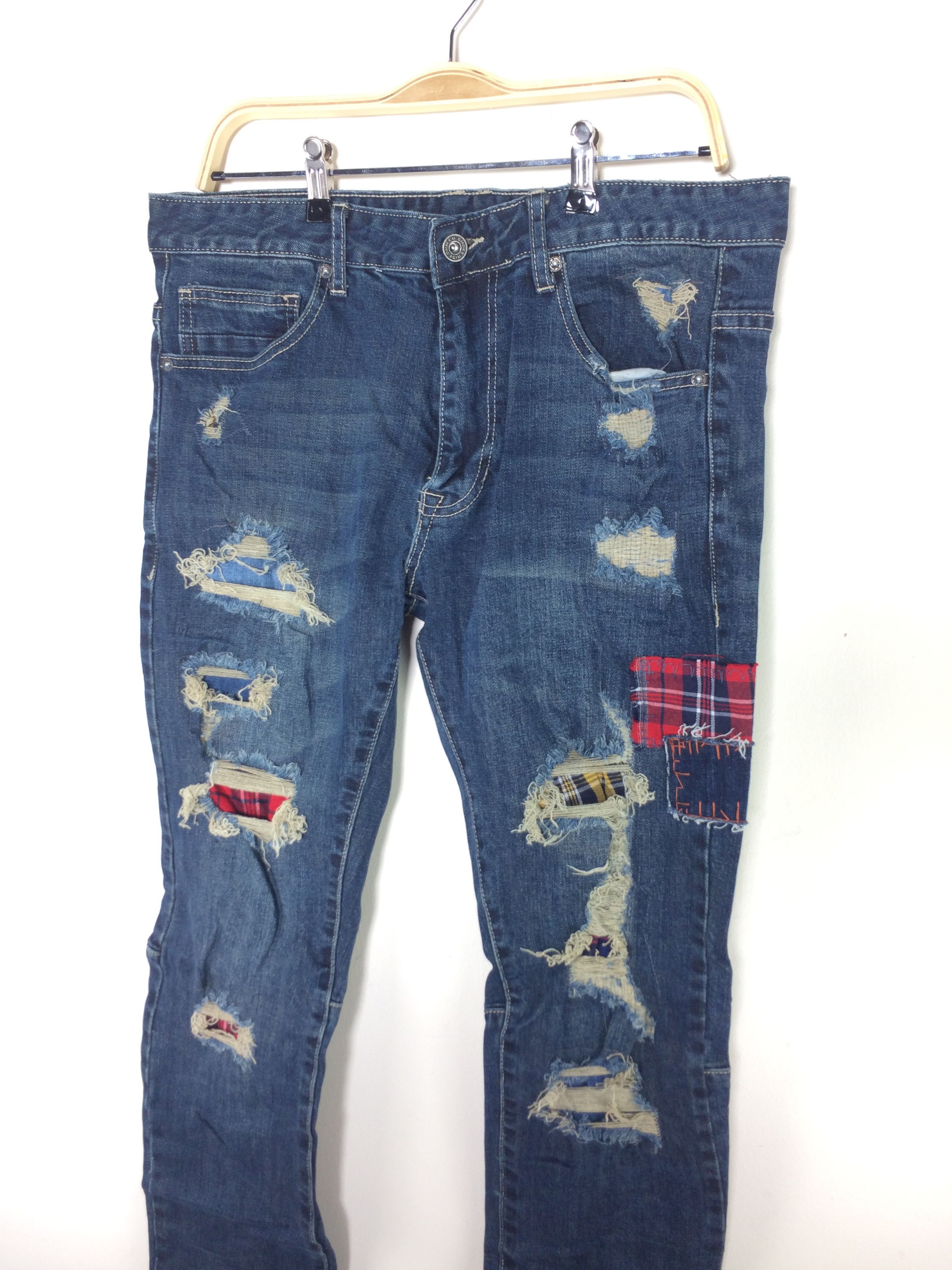 Japanese Brand × Smoke Rise Smoke Rise Japanese Brand Patchwork Distressed Denim Size US 35 - 5 Thumbnail