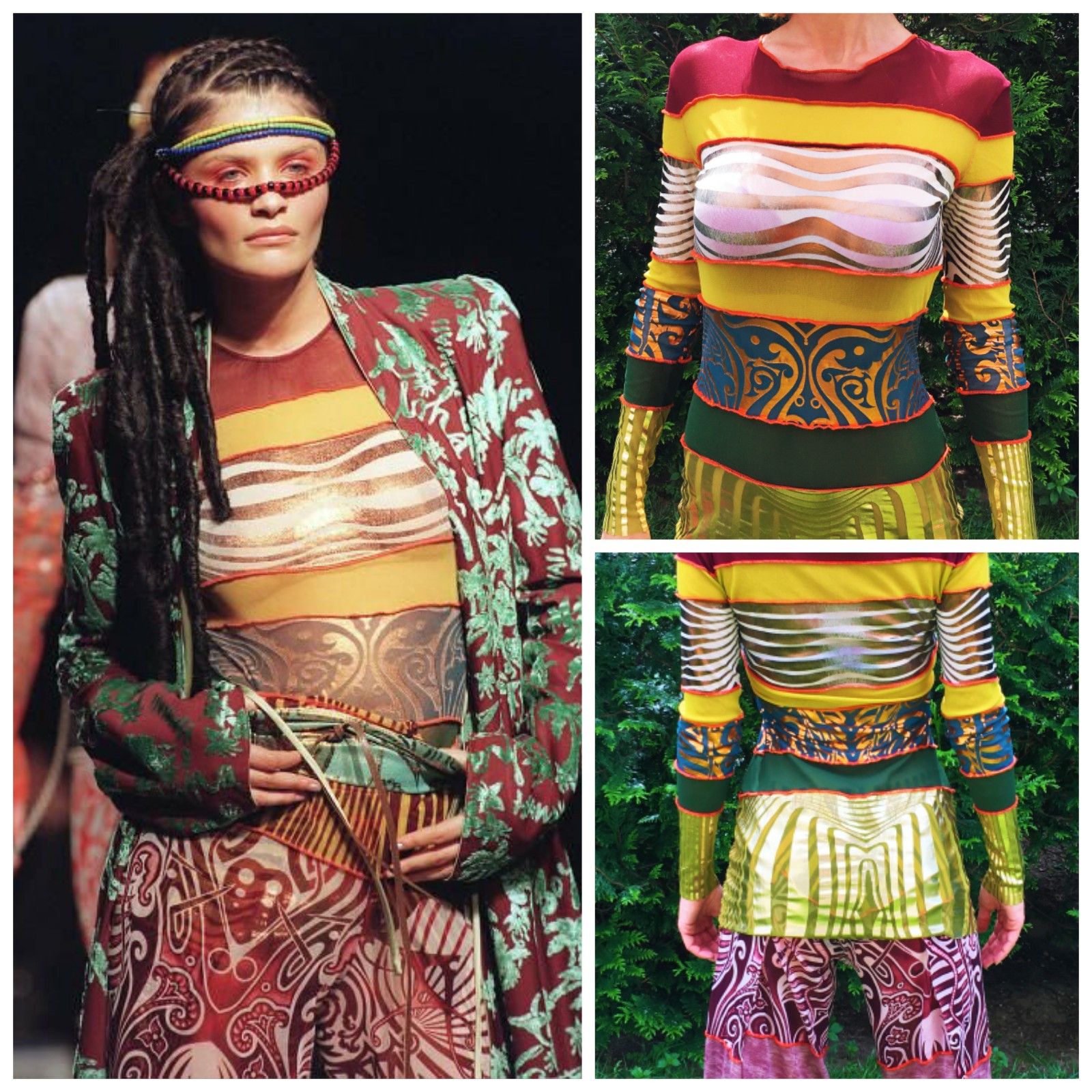 image of Jean Paul Gaultier Cyberbaba Optical Illusion Mesh Top Dress in Orange Red Yellow, Women's (Size Me