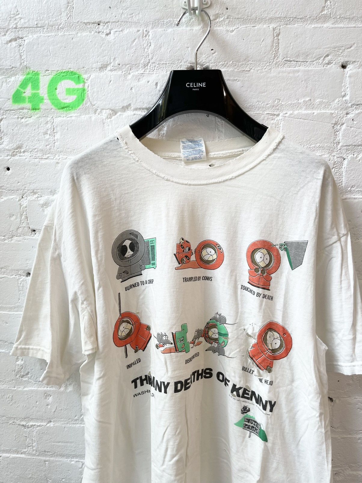 image of Vintage 90's Thrashed South Park Death Of Kenny Shirt in White, Men's (Size XL)