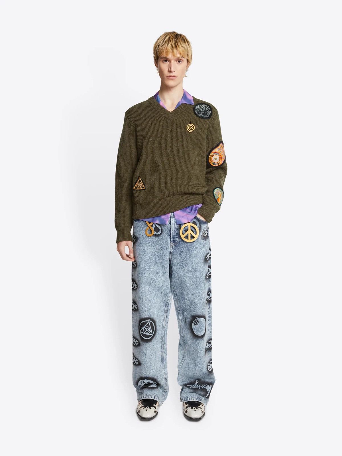 Dries Van Noten × Stussy Stussy Dries Van Noten Wool Patch Knit Sweater Size US S / EU 44-46 / 1 - 2 Thumbnail