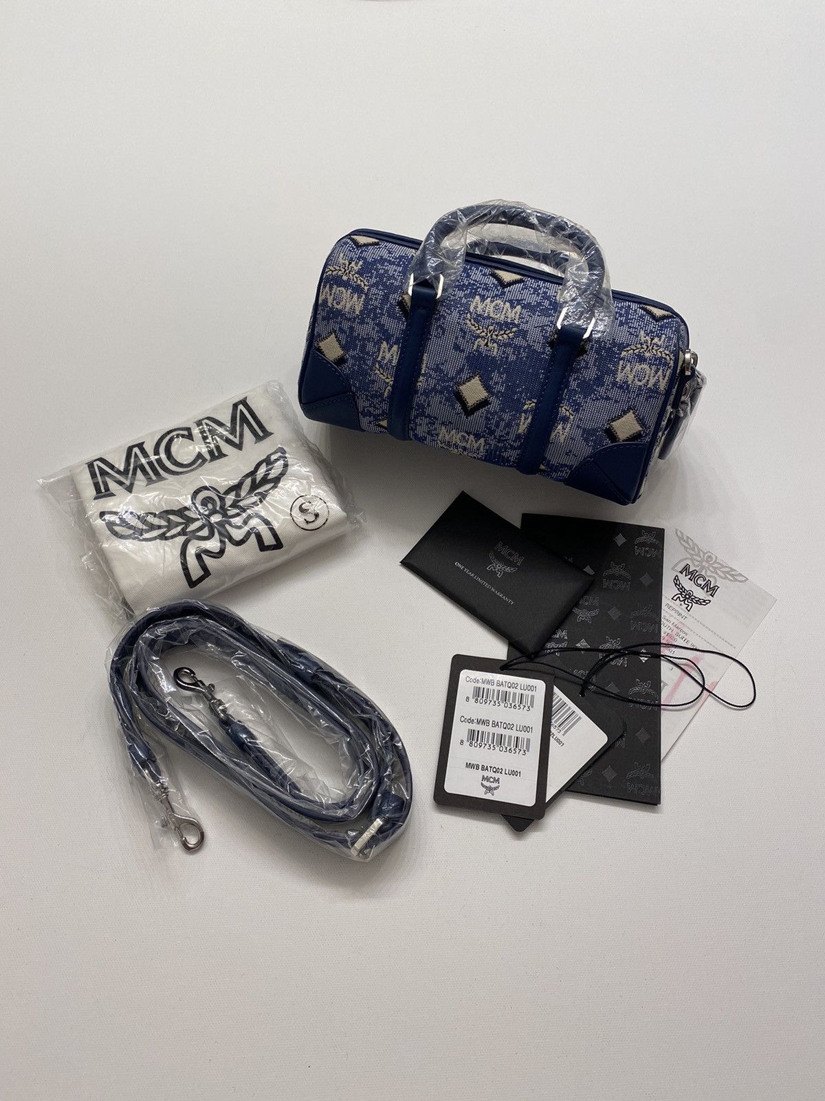 Mcm Stark Small Blue Vintage Jacquard Monogram Logo Fabric Backpack