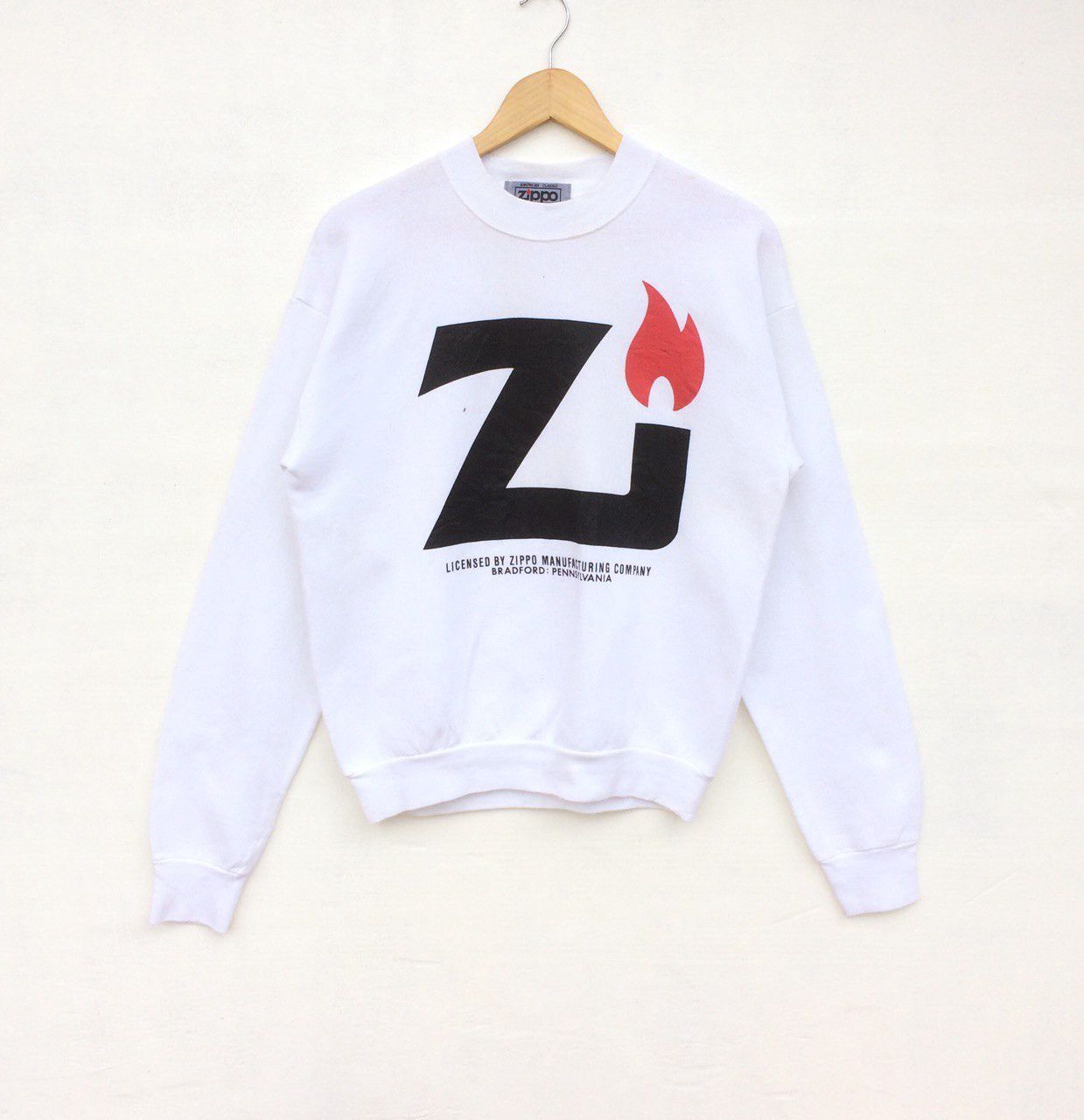 image of Vintage Zippo Classic Big Spell Crewneck Sweatshirt in White, Men's (Size Medium)