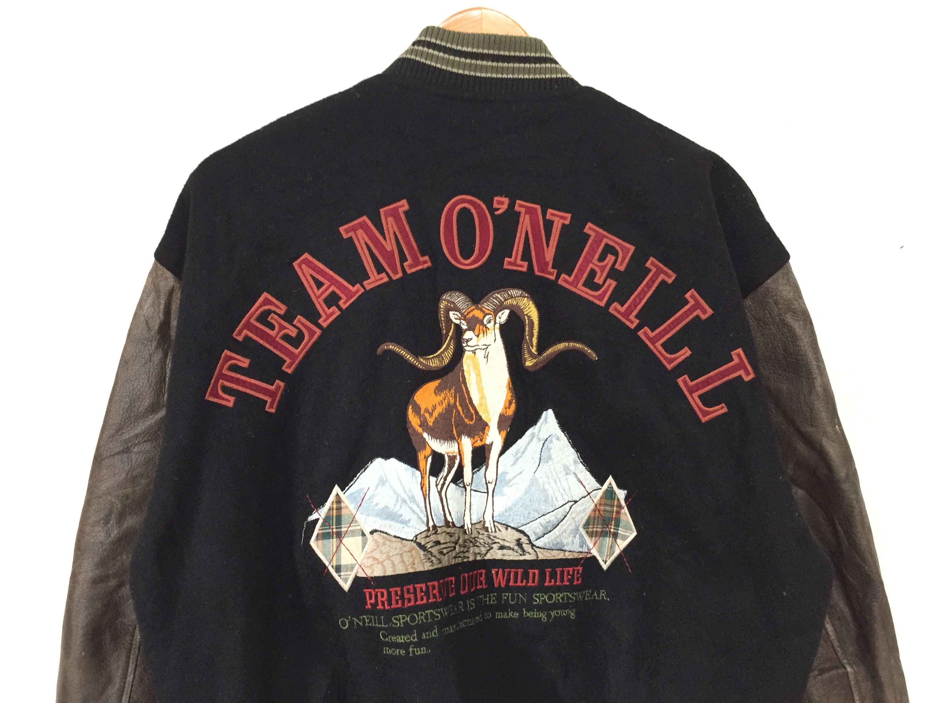 O'Neill 90's steinbock Embordered logo varsity Leather Sleeve Size US L / EU 52-54 / 3 - 3 Thumbnail