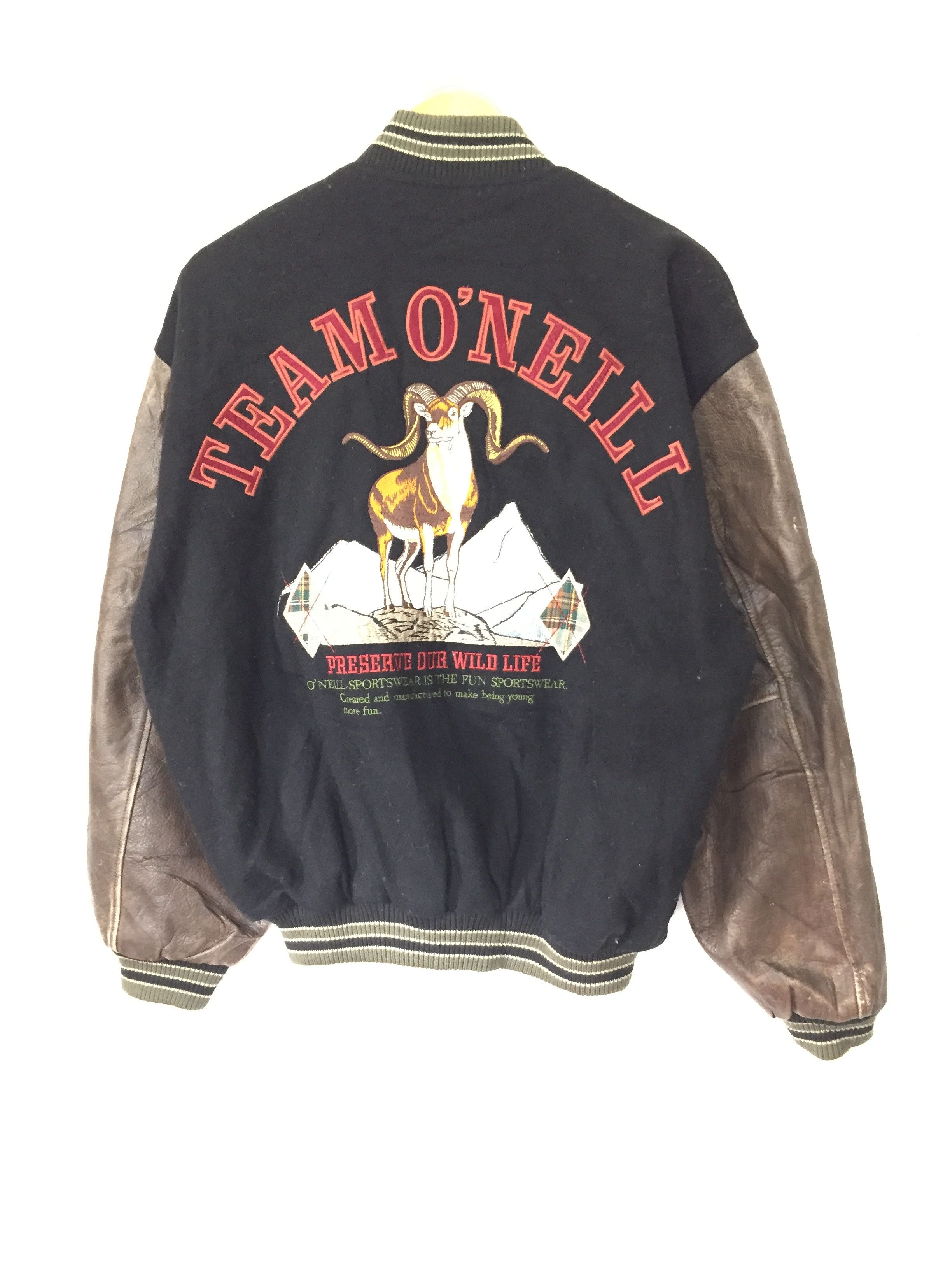 O'Neill 90's steinbock Embordered logo varsity Leather Sleeve Size US L / EU 52-54 / 3 - 2 Thumbnail