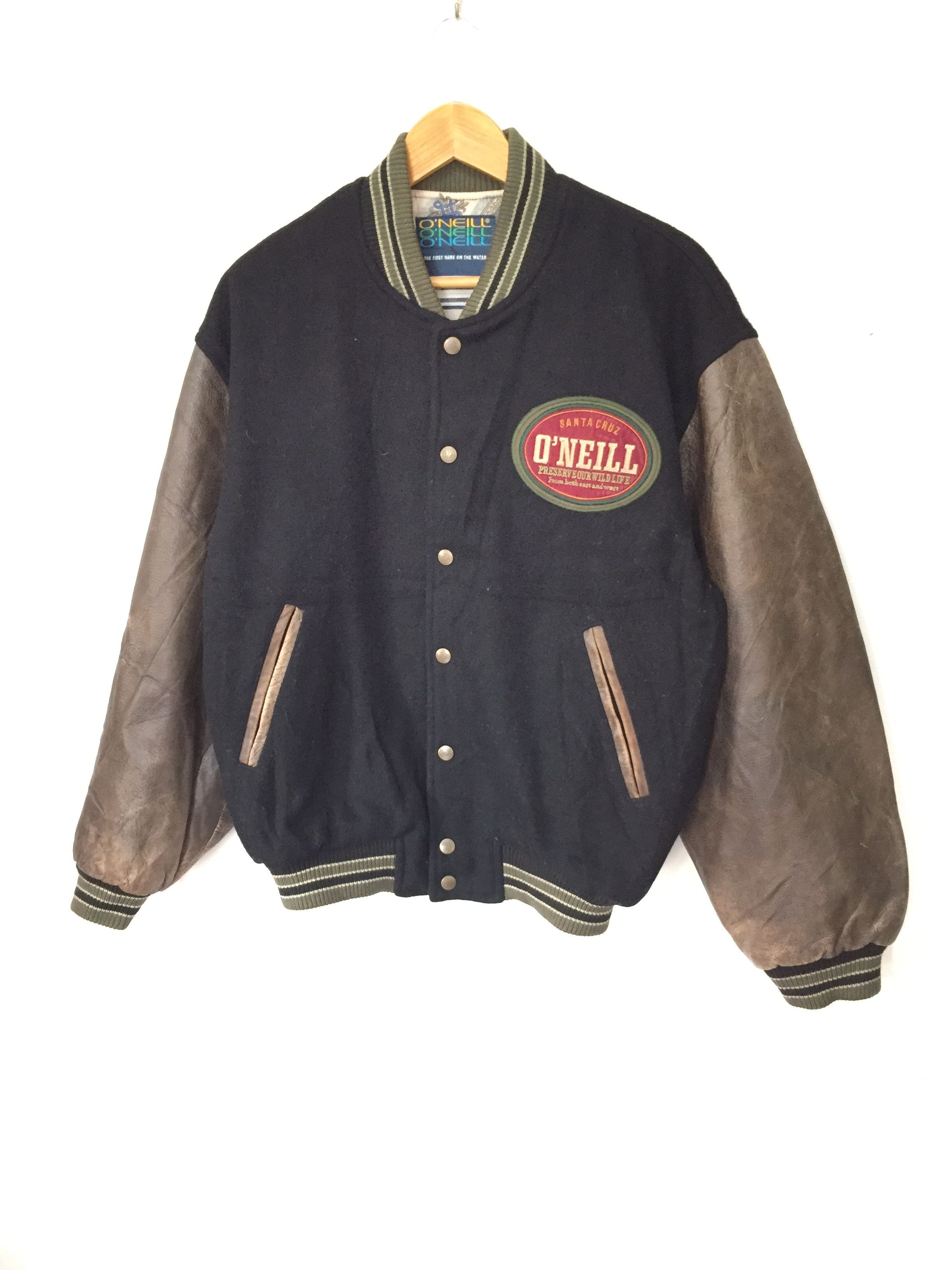 O'Neill 90's steinbock Embordered logo varsity Leather Sleeve Size US L / EU 52-54 / 3 - 8 Thumbnail