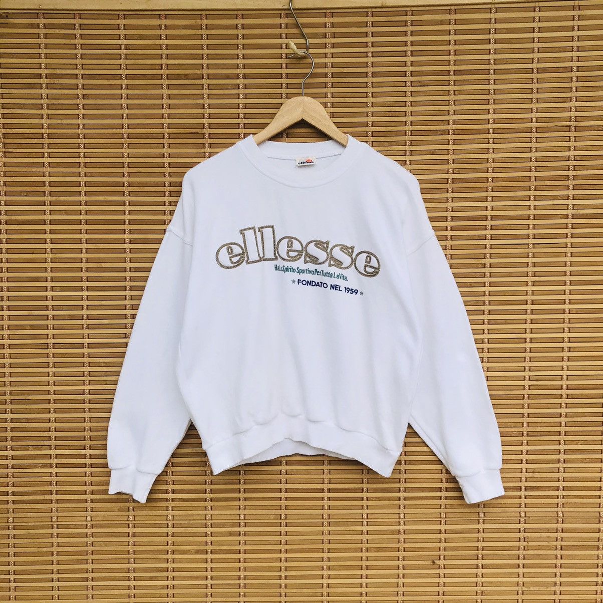 image of Ellesse Crewneck Jumper Big Logo Embroidered in White, Men's (Size Medium)