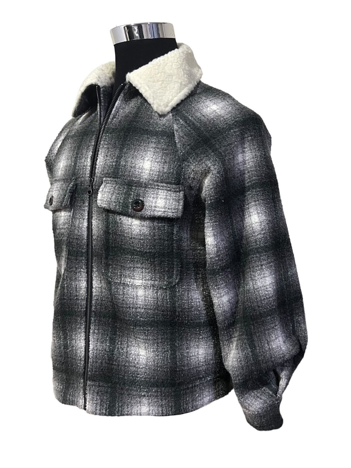 GU VINTAGE 90s SHADOW PLAID WOOL FULL ZIP WITH SHERPA COLLAR Size M / US 6-8 / IT 42-44 - 17 Thumbnail