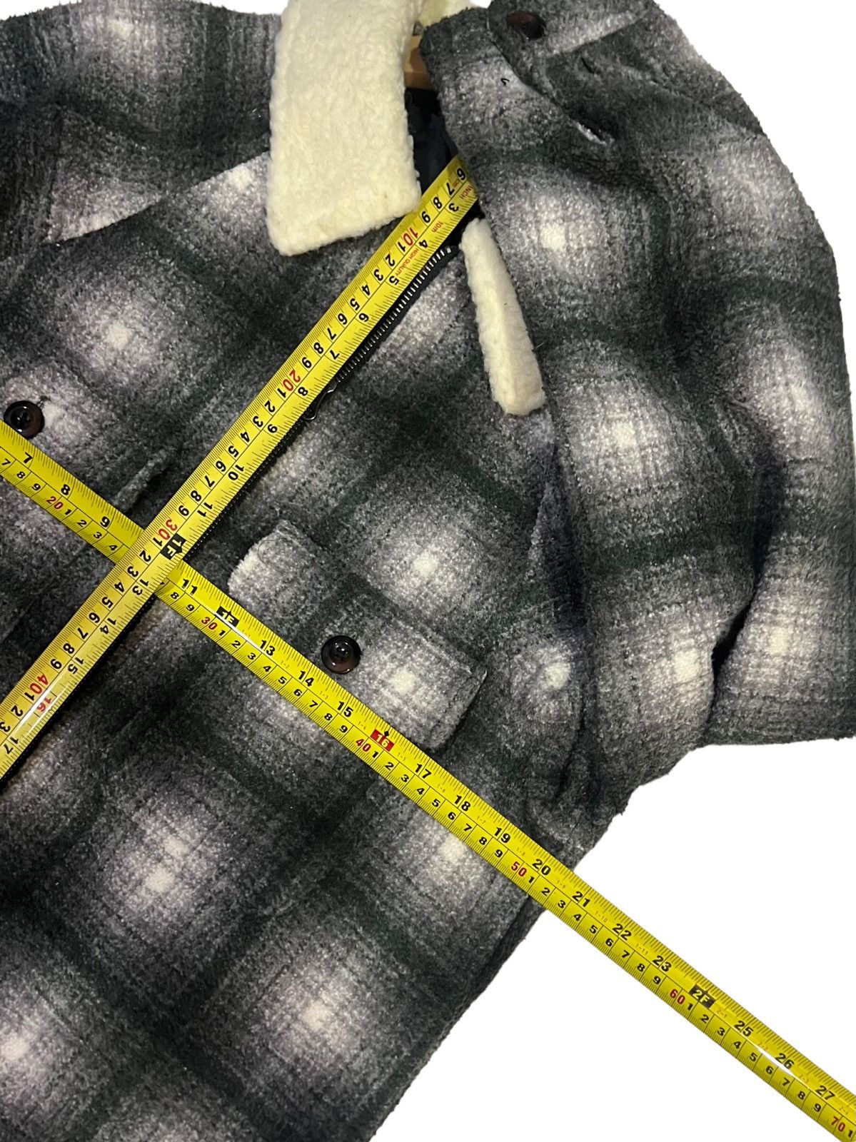 GU VINTAGE 90s SHADOW PLAID WOOL FULL ZIP WITH SHERPA COLLAR Size M / US 6-8 / IT 42-44 - 25 Thumbnail