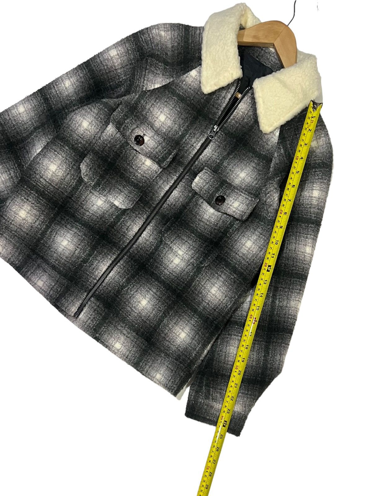 GU VINTAGE 90s SHADOW PLAID WOOL FULL ZIP WITH SHERPA COLLAR Size M / US 6-8 / IT 42-44 - 24 Thumbnail