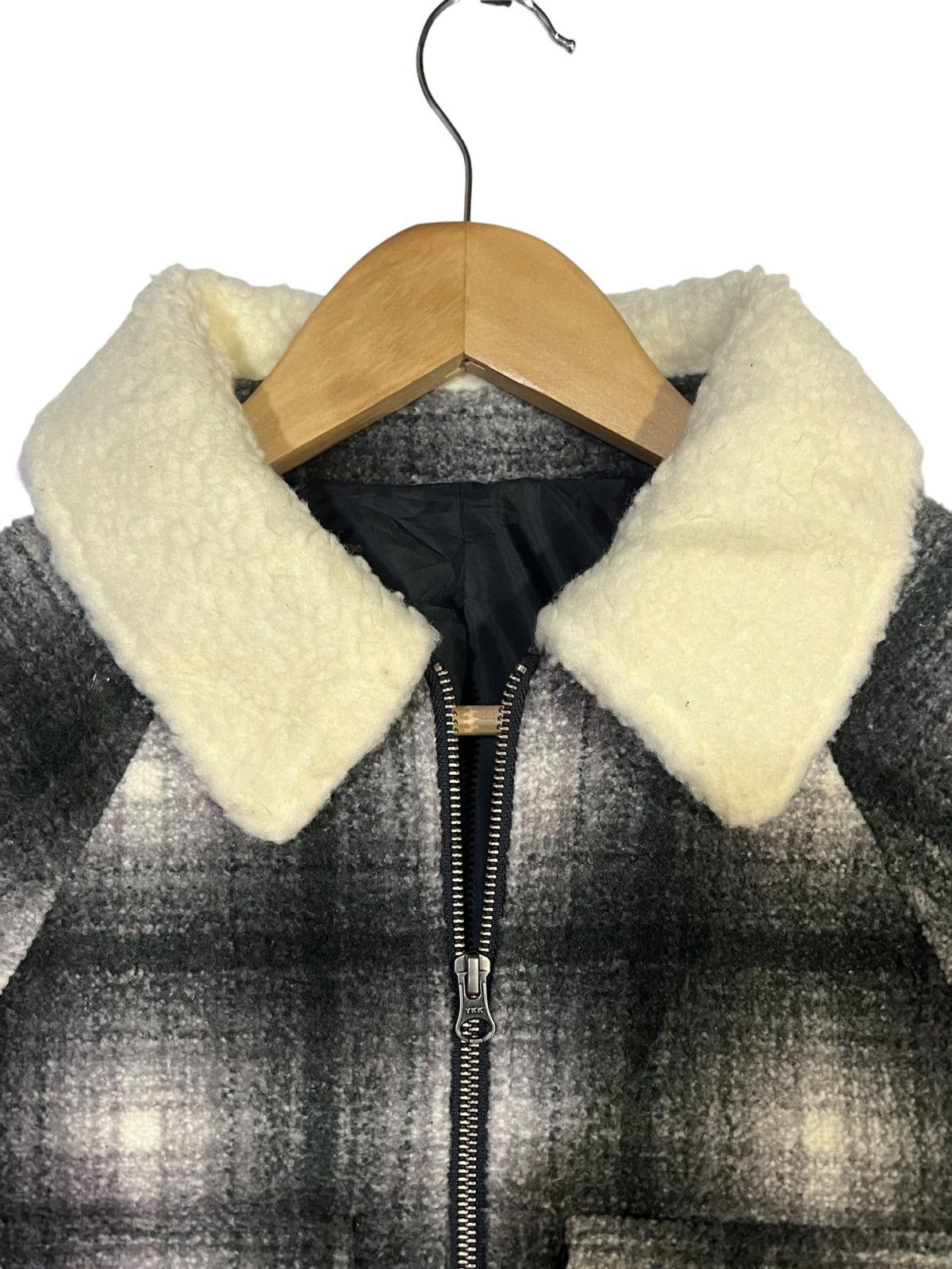 GU VINTAGE 90s SHADOW PLAID WOOL FULL ZIP WITH SHERPA COLLAR Size M / US 6-8 / IT 42-44 - 5 Thumbnail