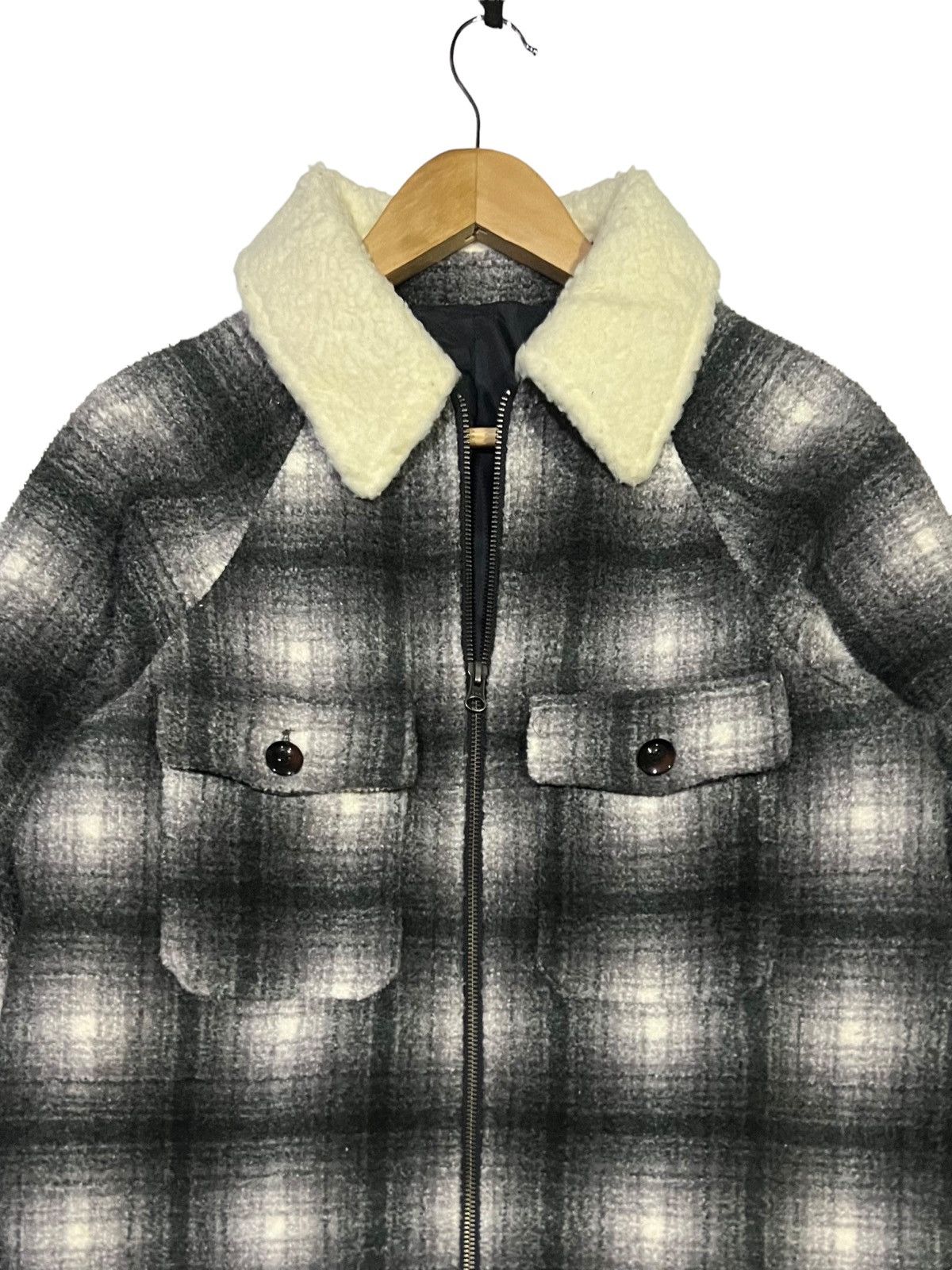 GU VINTAGE 90s SHADOW PLAID WOOL FULL ZIP WITH SHERPA COLLAR Size M / US 6-8 / IT 42-44 - 4 Thumbnail