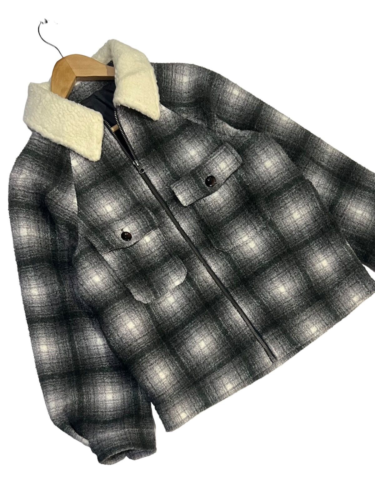 GU VINTAGE 90s SHADOW PLAID WOOL FULL ZIP WITH SHERPA COLLAR Size M / US 6-8 / IT 42-44 - 7 Thumbnail