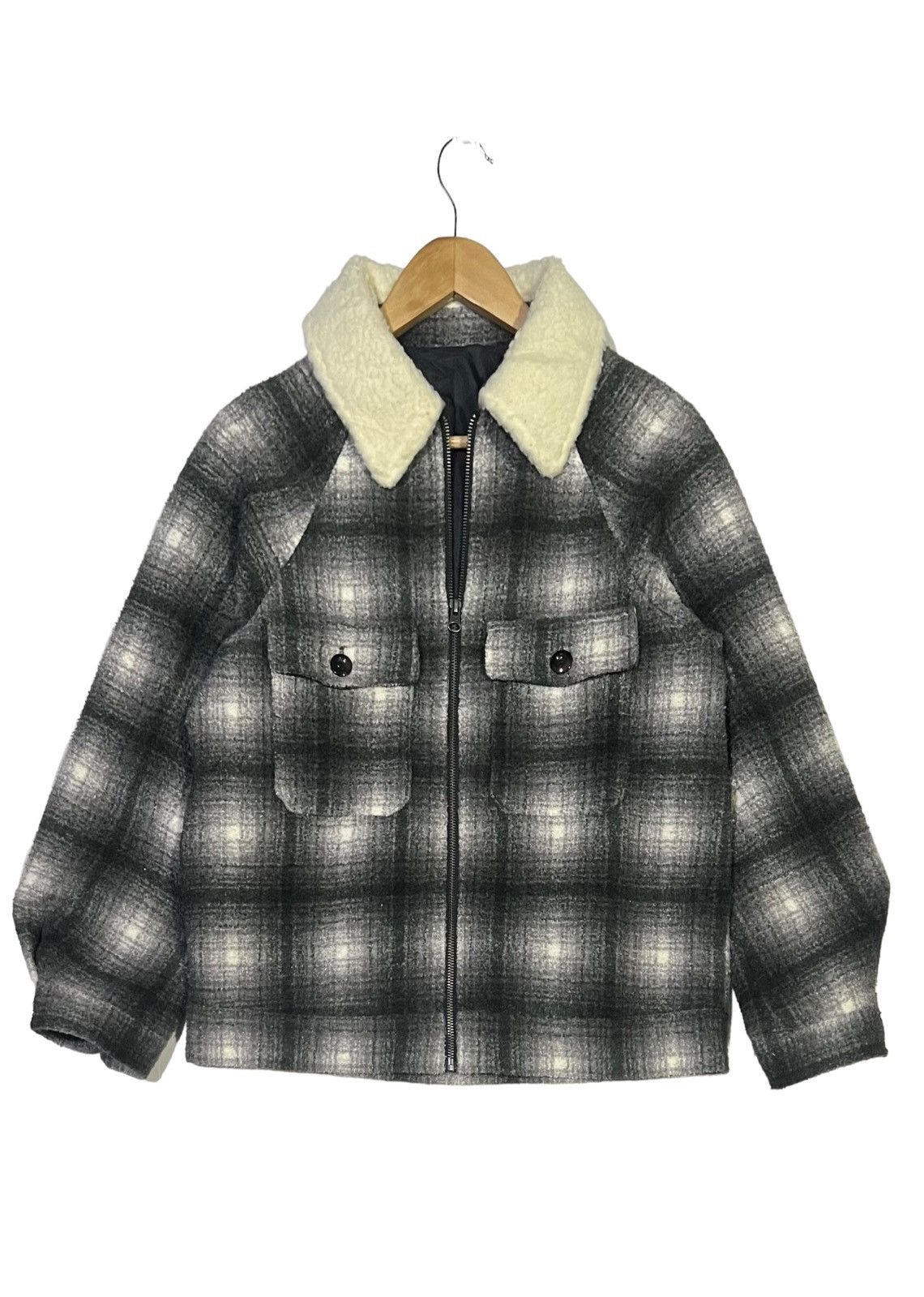 GU VINTAGE 90s SHADOW PLAID WOOL FULL ZIP WITH SHERPA COLLAR Size M / US 6-8 / IT 42-44 - 2 Thumbnail