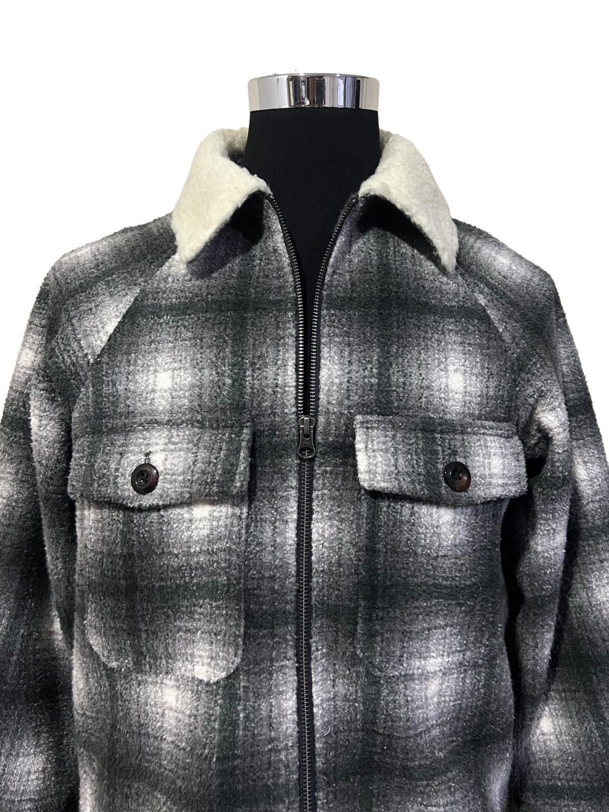 GU VINTAGE 90s SHADOW PLAID WOOL FULL ZIP WITH SHERPA COLLAR Size M / US 6-8 / IT 42-44 - 16 Thumbnail