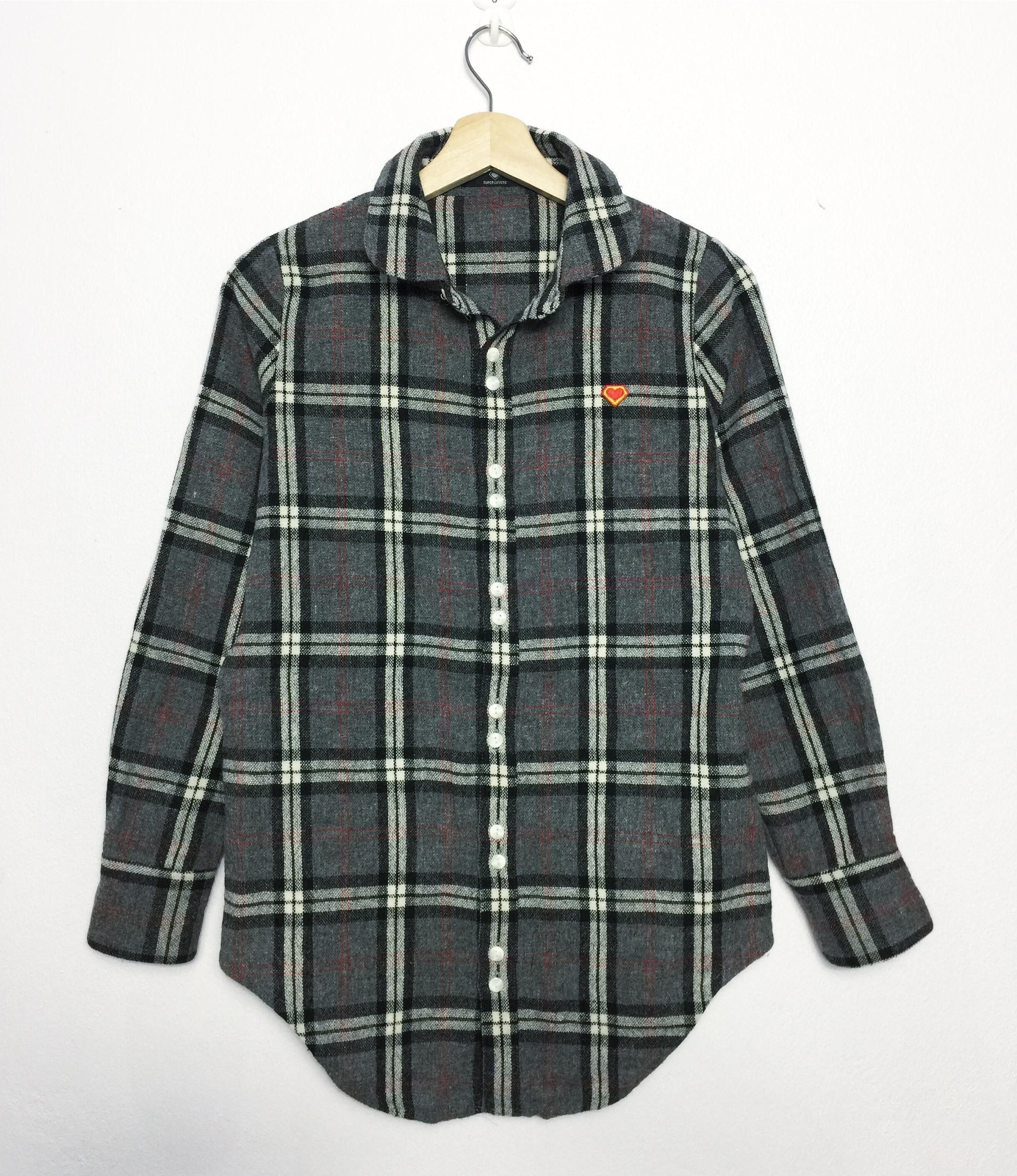 image of Super Lovers Tokyo Checkered Wool Flannel in Grey, Men's (Size Medium)