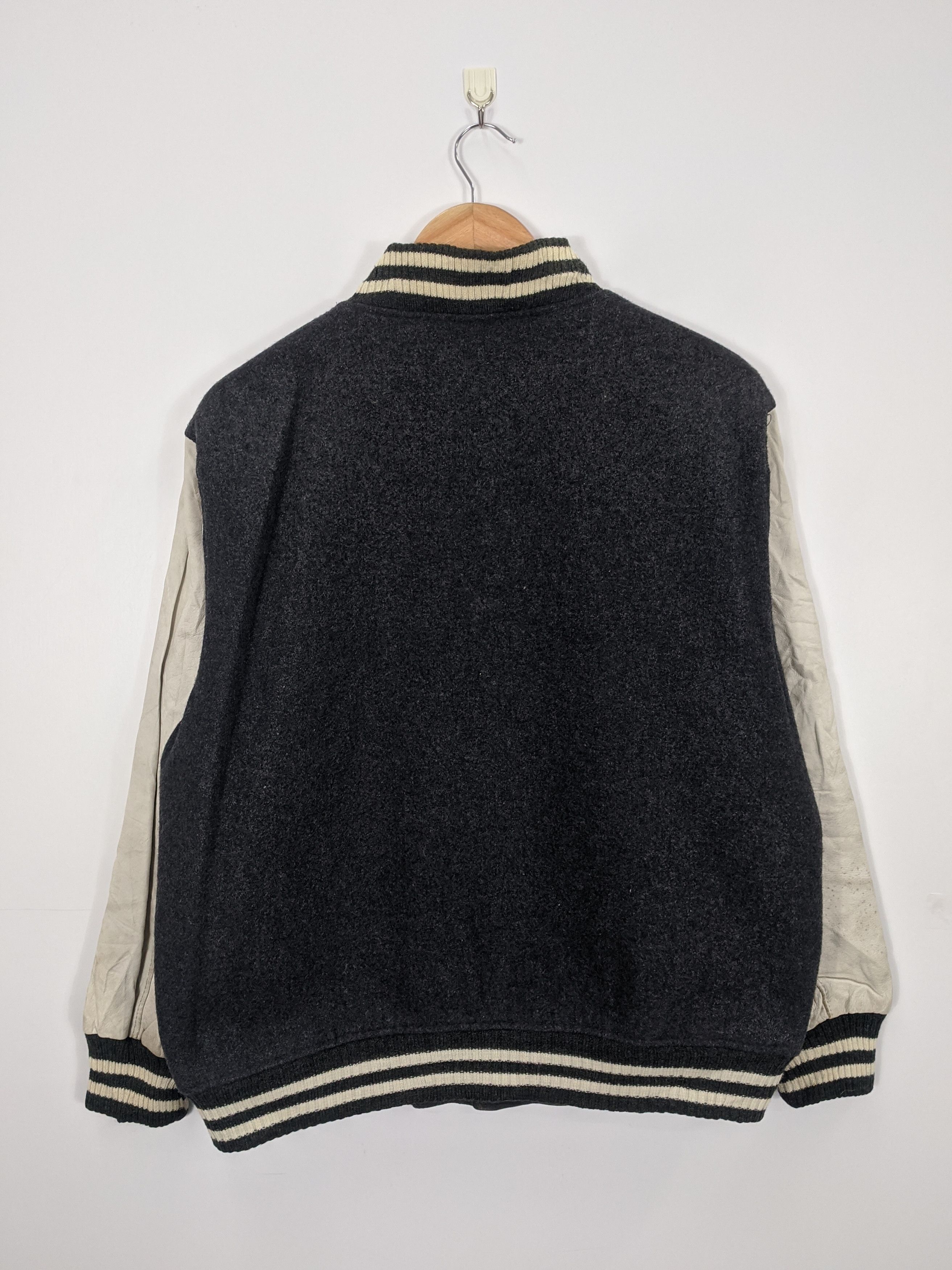 Japanese Brand × Vintage Vintage Varsity Jacket Leather Sleeve Gray Size US L / EU 52-54 / 3 - 3 Thumbnail