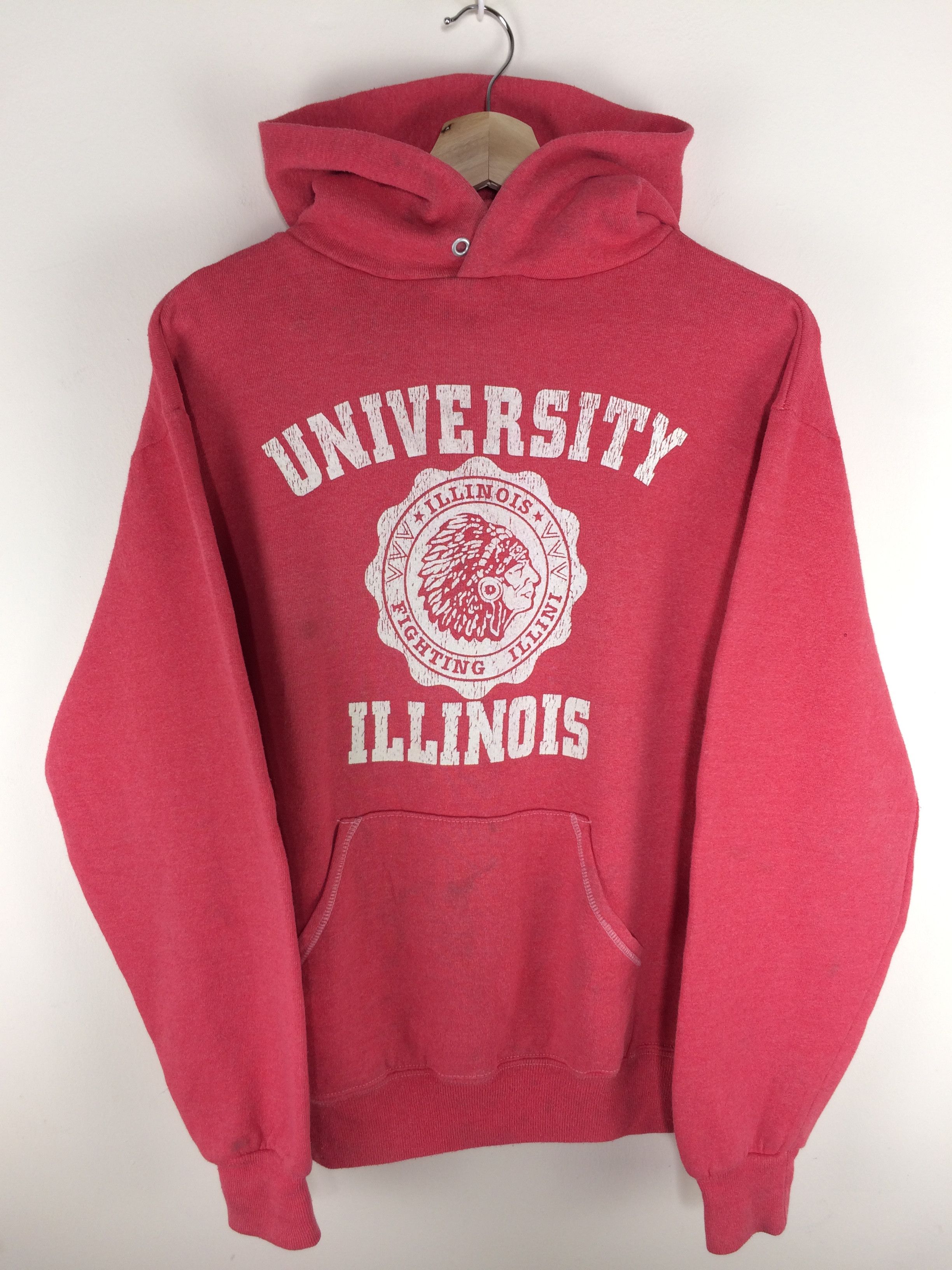 Vintage VTG 80's 90’s University Illinois Hooded Sweater Size US M / EU 48-50 / 2 - 2 Thumbnail