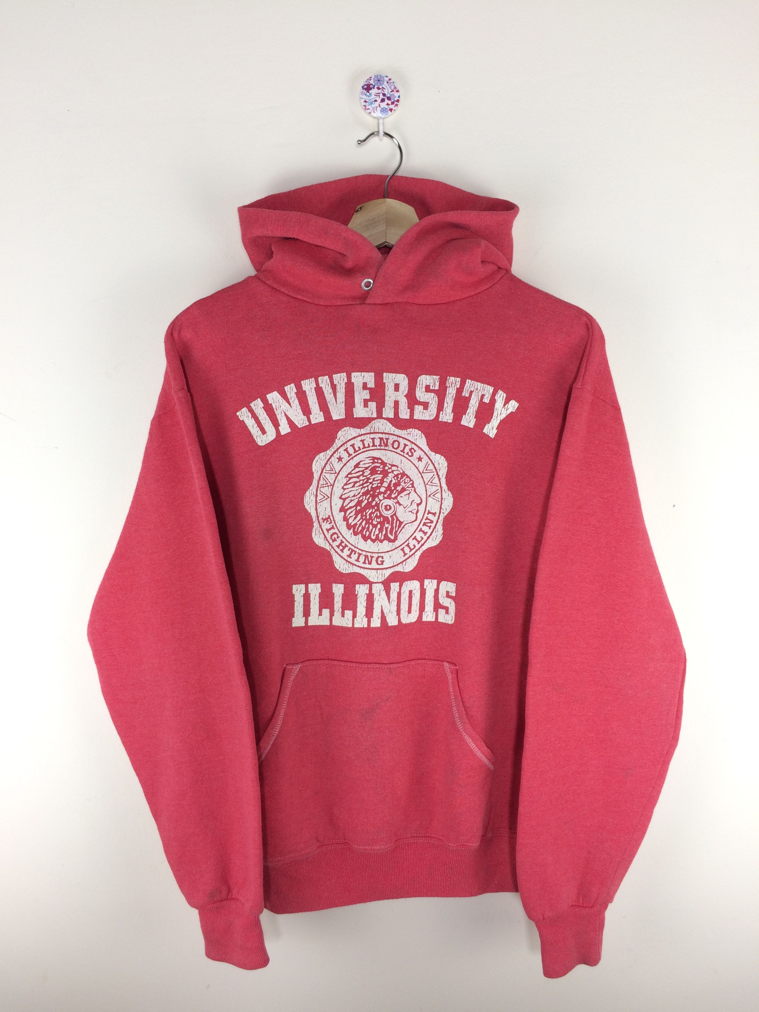 Vintage VTG 80's 90’s University Illinois Hooded Sweater Size US M / EU 48-50 / 2 - 1 Thumbnail