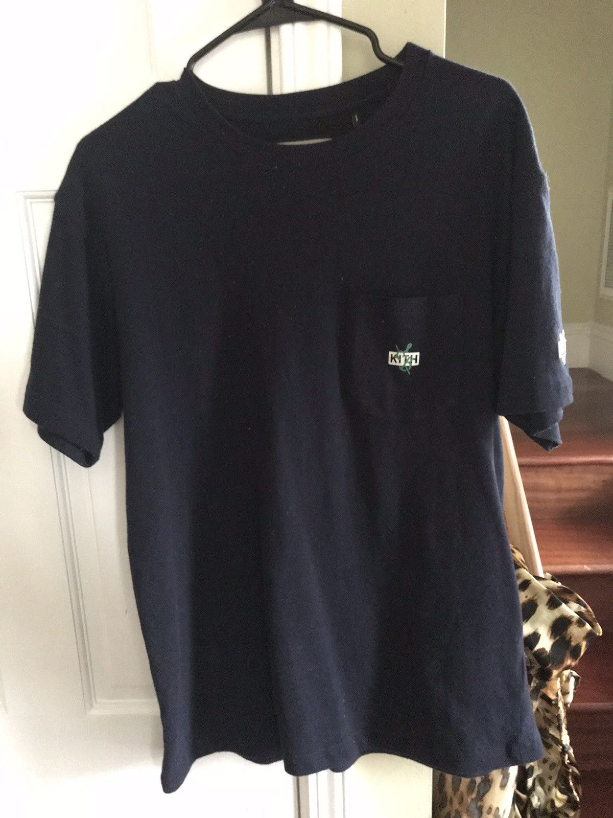 image of Kith X Sadelles Pocket Logo Tee in Navy, Men's (Size Small)
