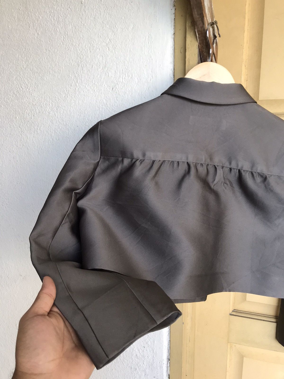 Prada Vintage Prada Poncho Blazer Crop Top Grey Size XS / US 0-2 / IT 36-38 - 17 Thumbnail