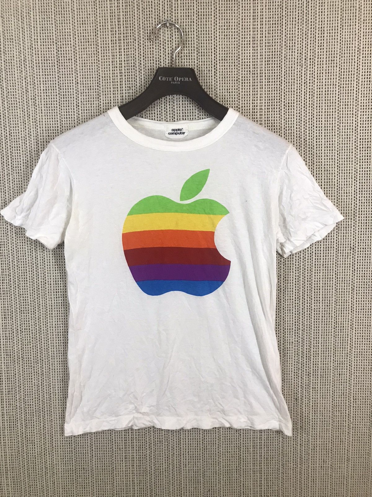 image of lyvintage 80's Apple Computer Tshrit Iconic Logo Apple in White, Men's (Size Small)