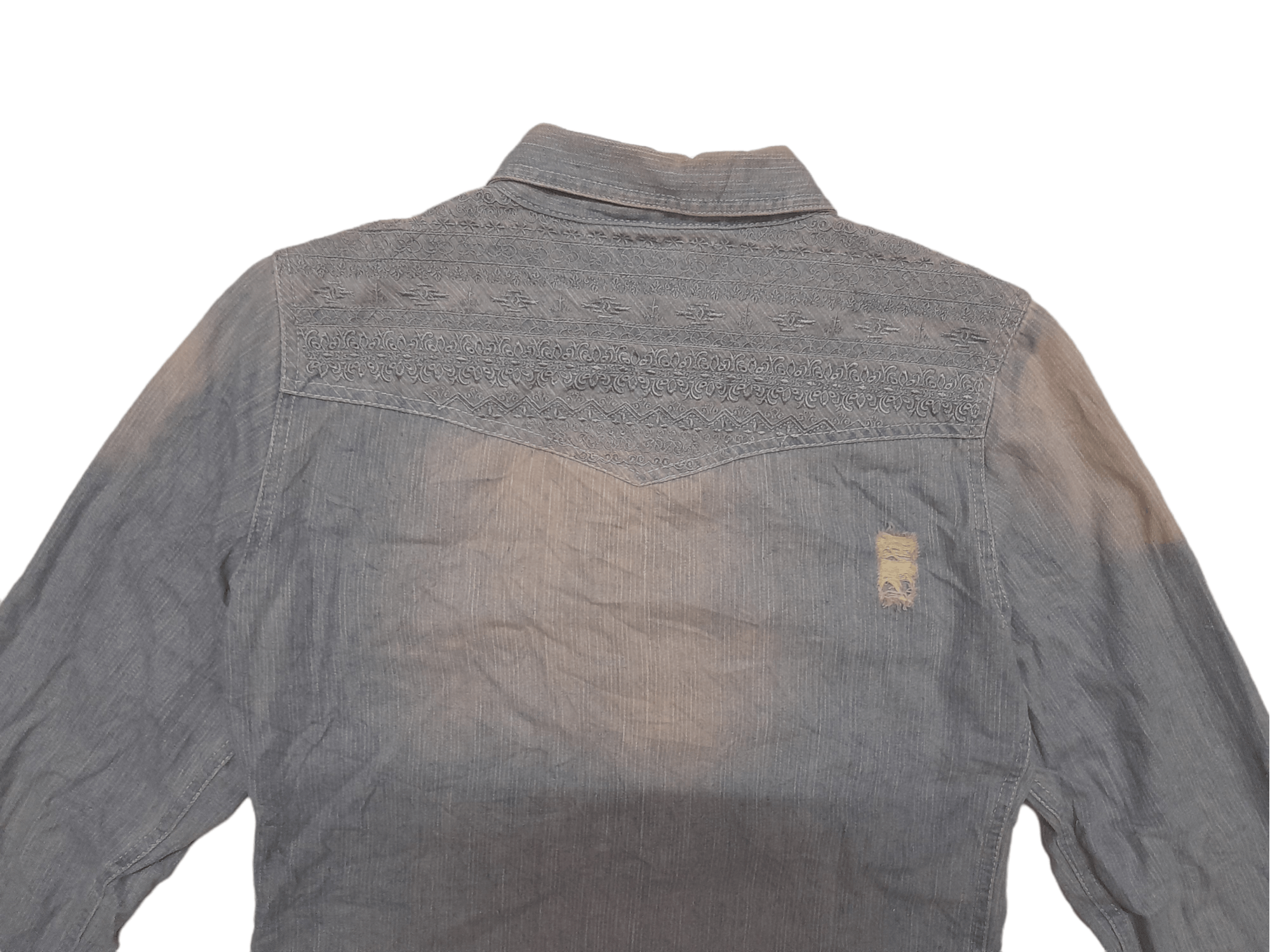 Japanese Brand Bernings Sho 291 Embroidered Shashiko Denim Shirt (E271) Size US M / EU 48-50 / 2 - 8 Thumbnail