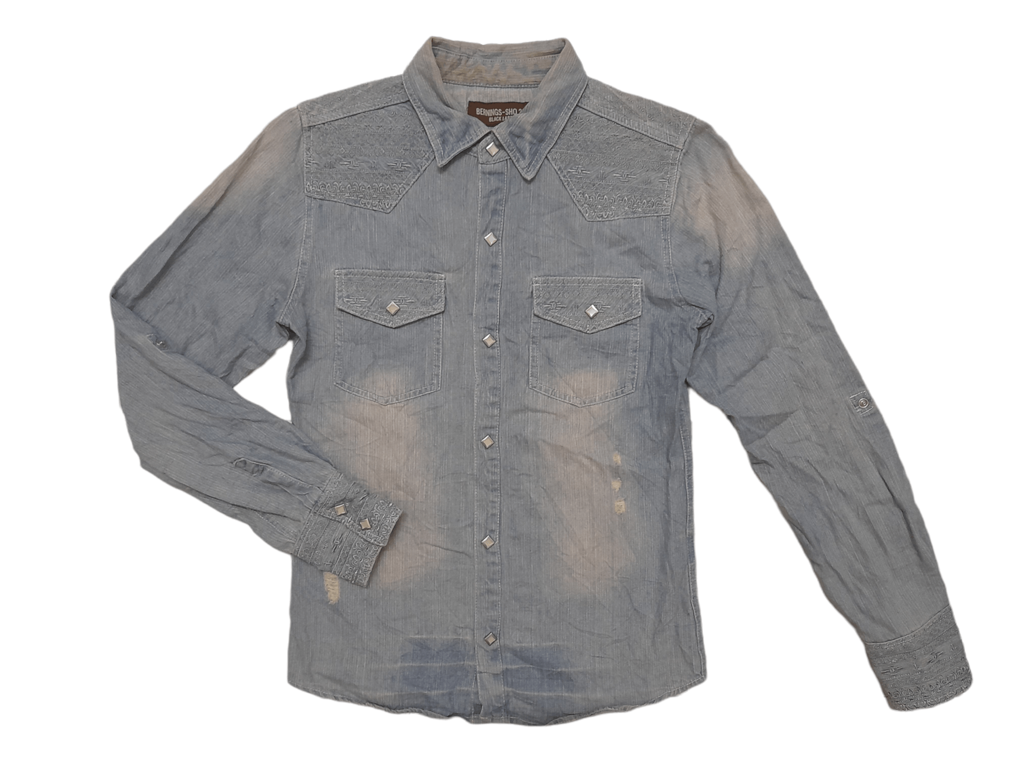 Japanese Brand Bernings Sho 291 Embroidered Shashiko Denim Shirt (E271) Size US M / EU 48-50 / 2 - 1 Thumbnail