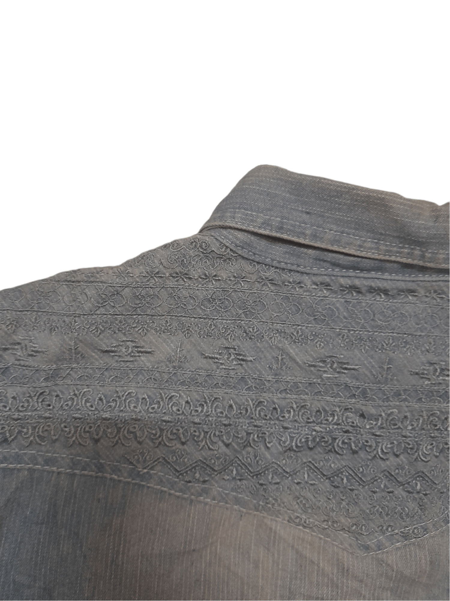 Japanese Brand Bernings Sho 291 Embroidered Shashiko Denim Shirt (E271) Size US M / EU 48-50 / 2 - 9 Thumbnail