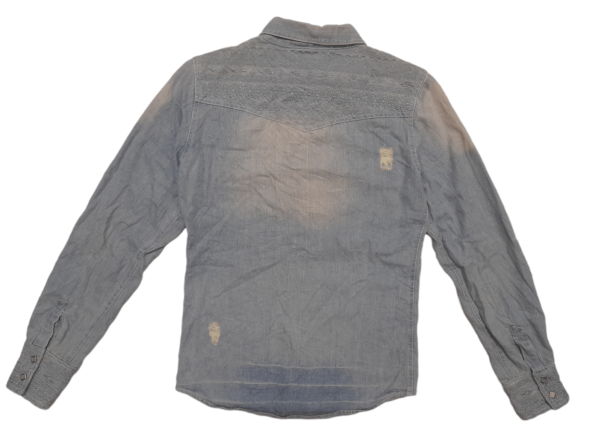 Japanese Brand Bernings Sho 291 Embroidered Shashiko Denim Shirt (E271) Size US M / EU 48-50 / 2 - 7 Thumbnail