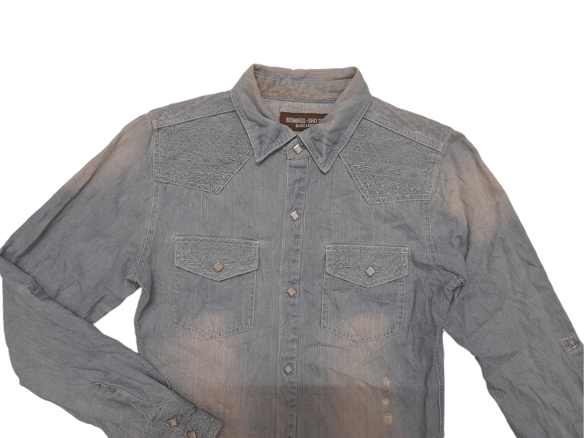 Japanese Brand Bernings Sho 291 Embroidered Shashiko Denim Shirt (E271) Size US M / EU 48-50 / 2 - 2 Thumbnail