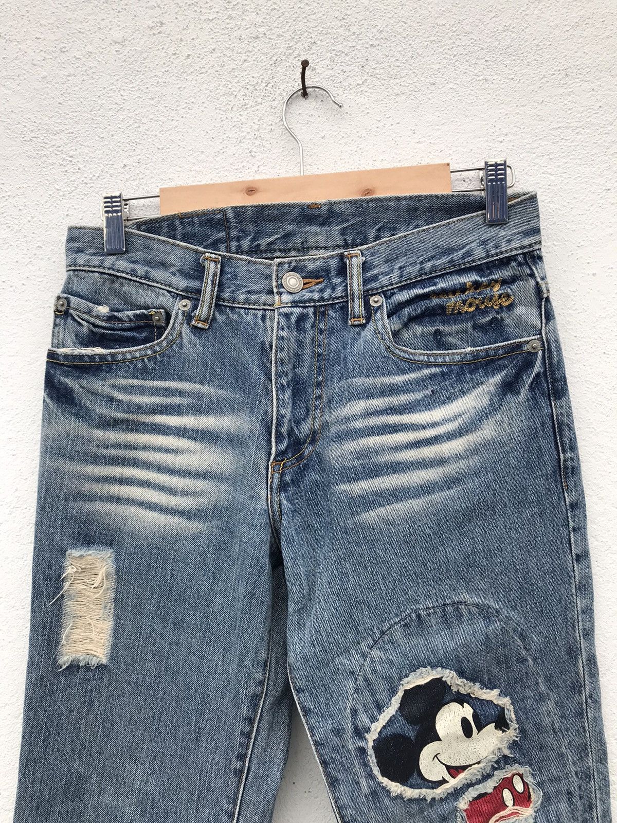 Disney Mickey Mouse by Disney Patch Work Distressed Jeans Size US 28 / EU 44 - 2 Thumbnail