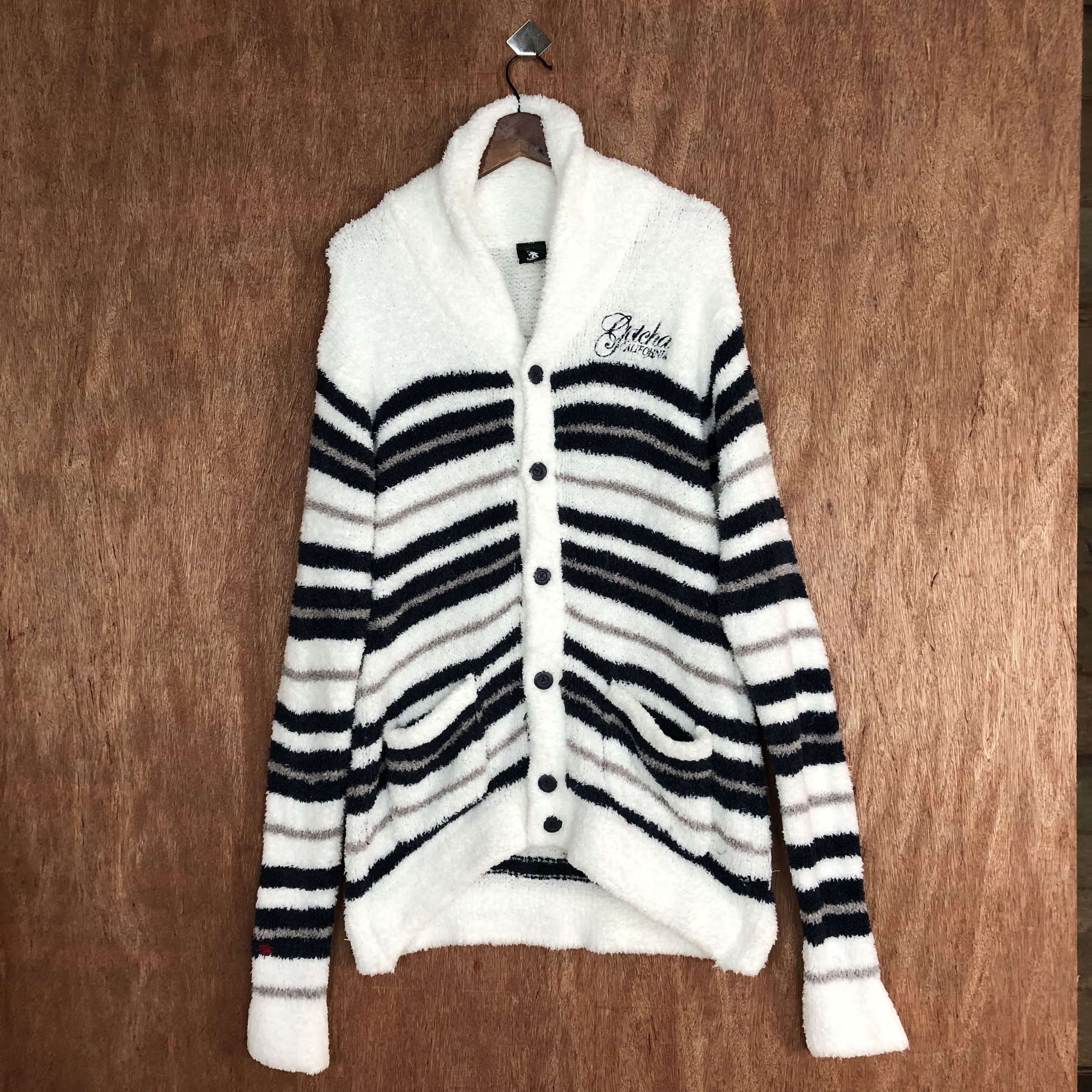 Vintage Gatteha California Stripe Shag Fur Mohair Knitwear #6714 Size US L / EU 52-54 / 3 - 1 Thumbnail