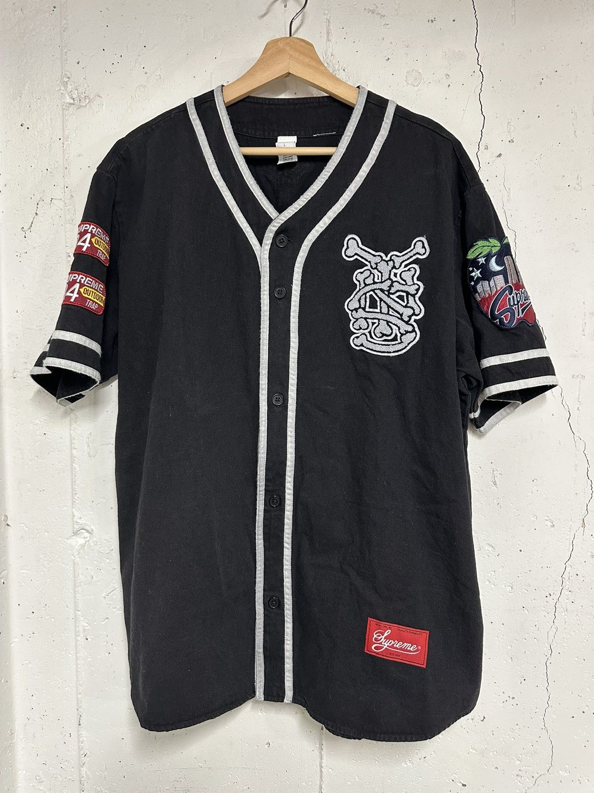 Supreme 🆕Supreme Patches Denim Baseball Jersey Blue Denim