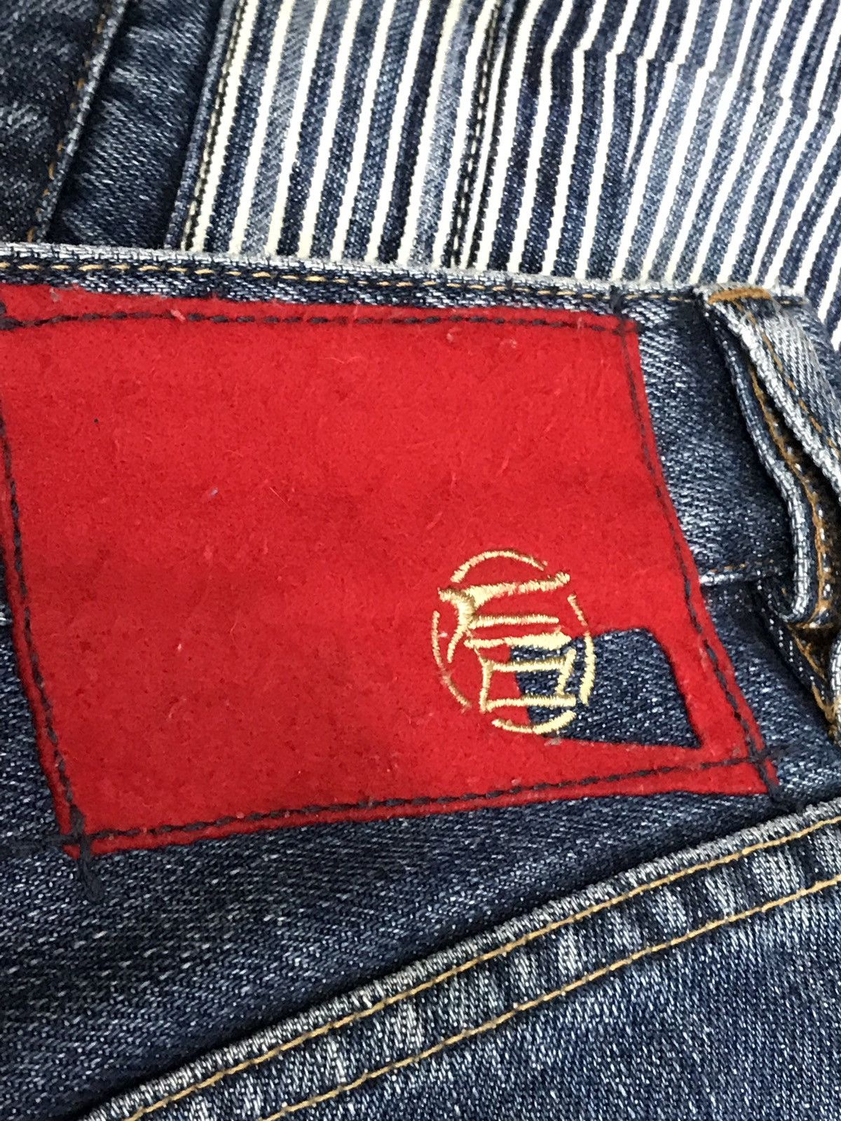 Japanese Brand japanese brand Patch Work Hickory Striped Denim Jeans Size US 31 - 9 Thumbnail