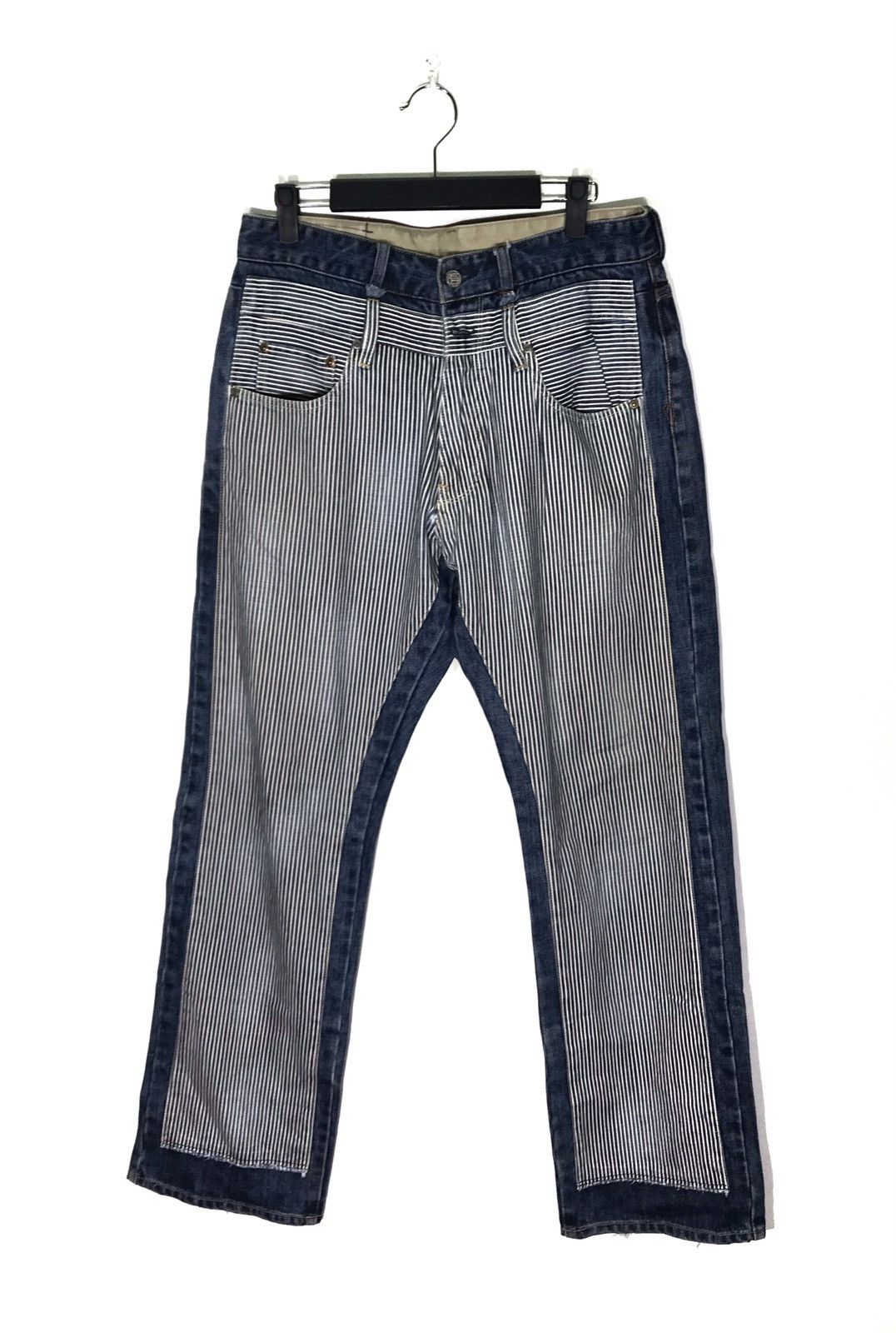 Japanese Brand japanese brand Patch Work Hickory Striped Denim Jeans Size US 31 - 1 Thumbnail