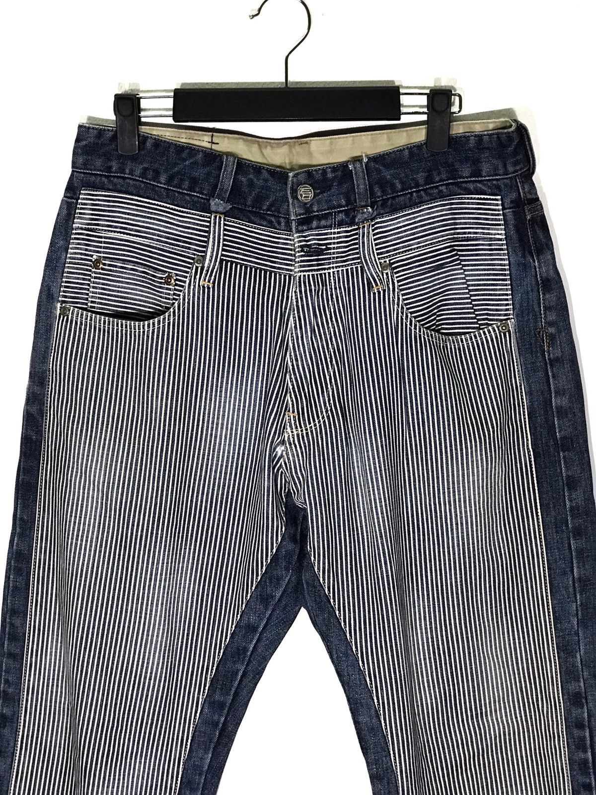 Japanese Brand japanese brand Patch Work Hickory Striped Denim Jeans Size US 31 - 2 Thumbnail