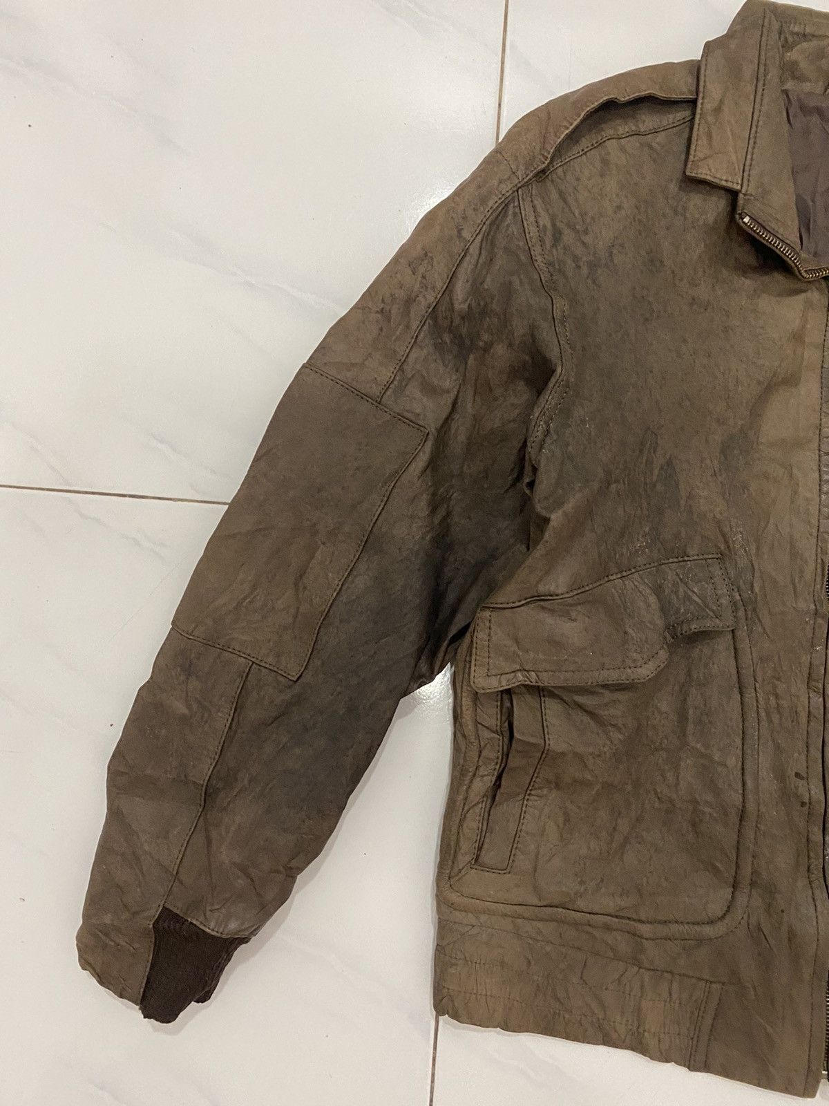 Vintage Vtg Distress Angel Leather Genuine Leather Flight Jacket Size US L / EU 52-54 / 3 - 3 Thumbnail