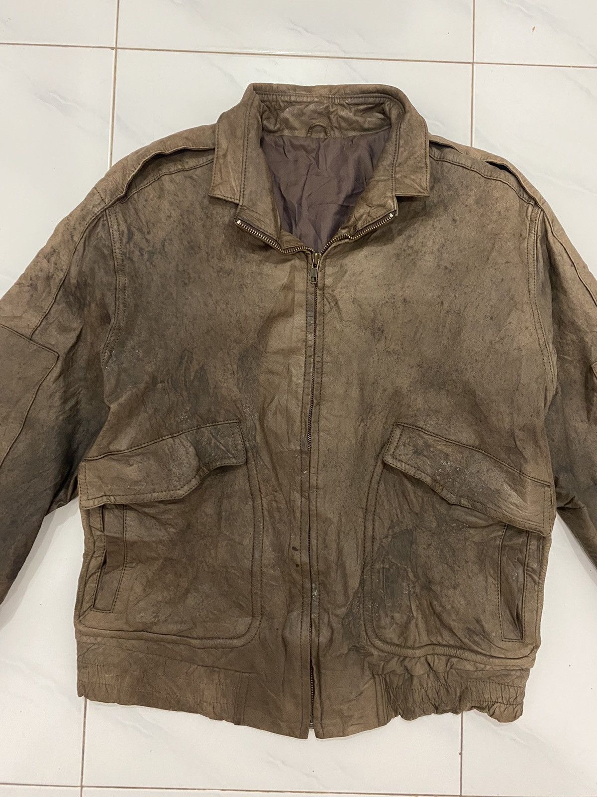 Vintage Vtg Distress Angel Leather Genuine Leather Flight Jacket Size US L / EU 52-54 / 3 - 4 Thumbnail