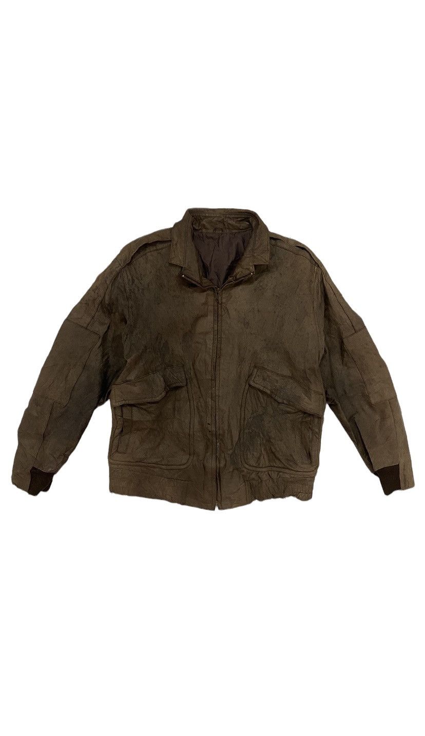 Vintage Vtg Distress Angel Leather Genuine Leather Flight Jacket Size US L / EU 52-54 / 3 - 1 Thumbnail