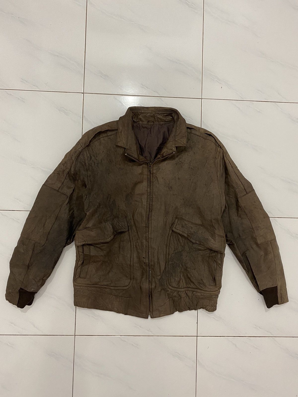 Vintage Vtg Distress Angel Leather Genuine Leather Flight Jacket Size US L / EU 52-54 / 3 - 2 Thumbnail