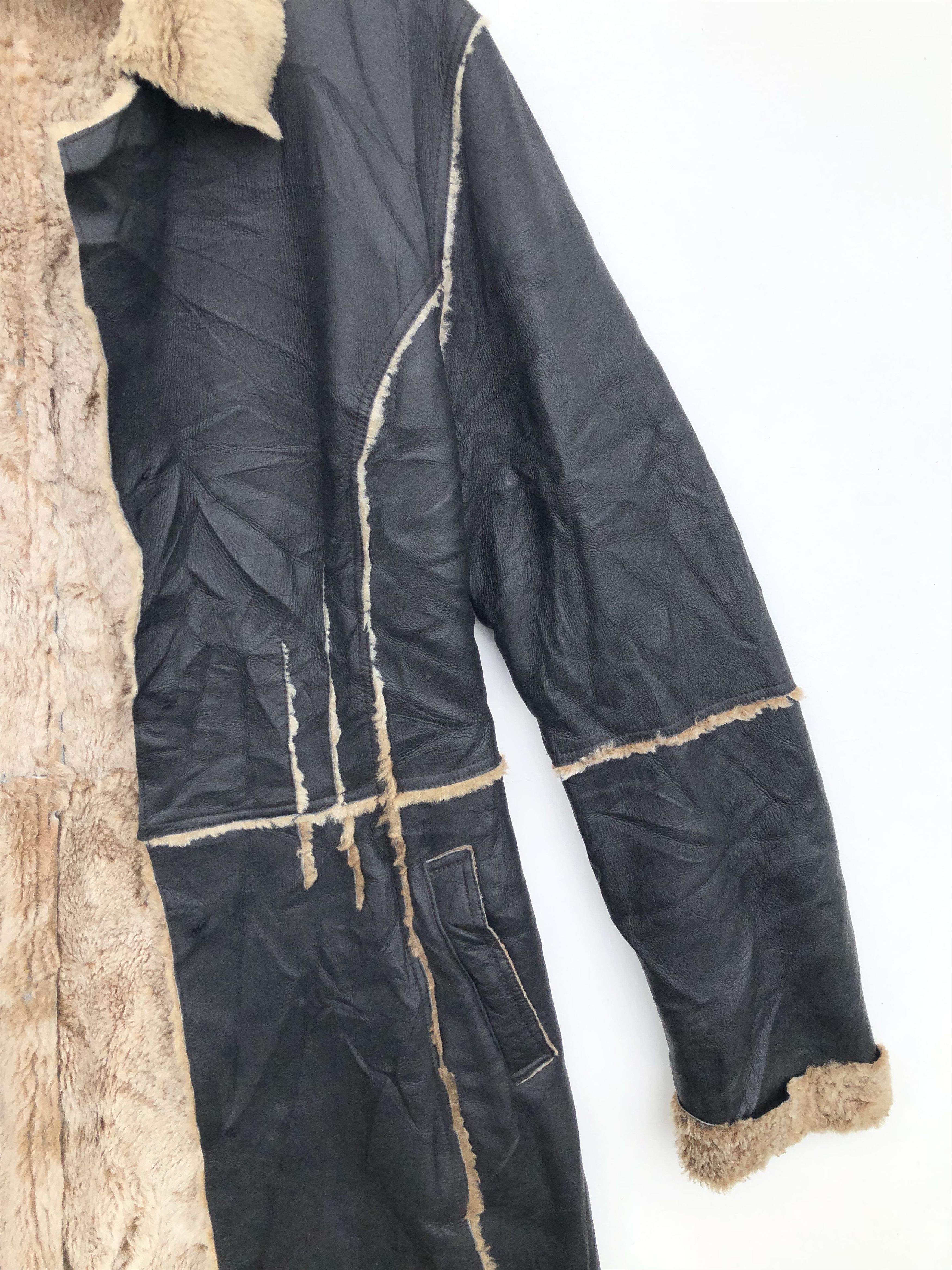 Japanese Brand RARE🔥FUR COLLAR FAUX LEATHER LONG COAT Size M / US 6-8 / IT 42-44 - 3 Thumbnail