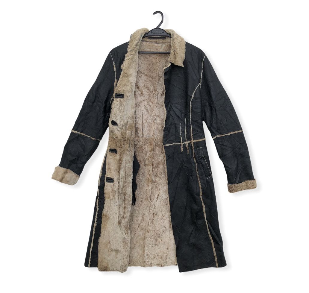 image of Vintage fur Collar Faux Leather Long Coat in Black, Men's (Size Medium)