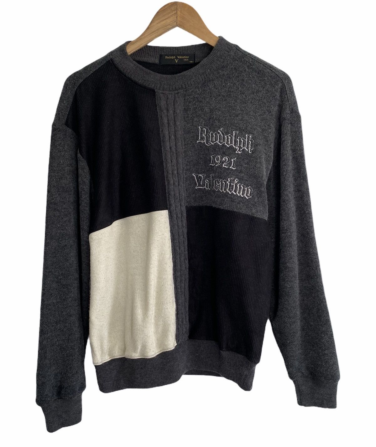 image of Rudolph Valentino Color Block Knit Sweatshirt in Black, Men's (Size Small)